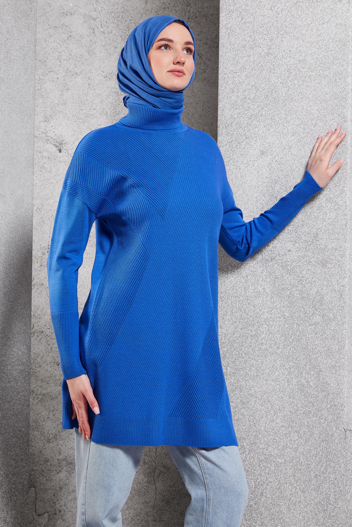 Tesettür giyim MAVİ TRİKO TUNİK 44927
