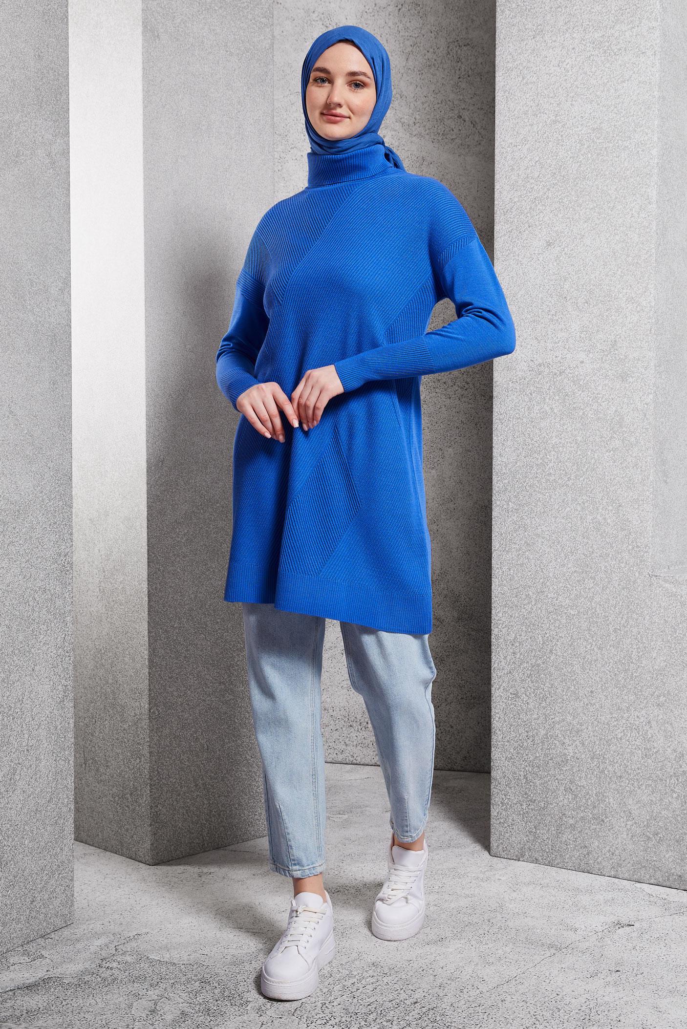 Tesettür giyim MAVİ TRİKO TUNİK 44927