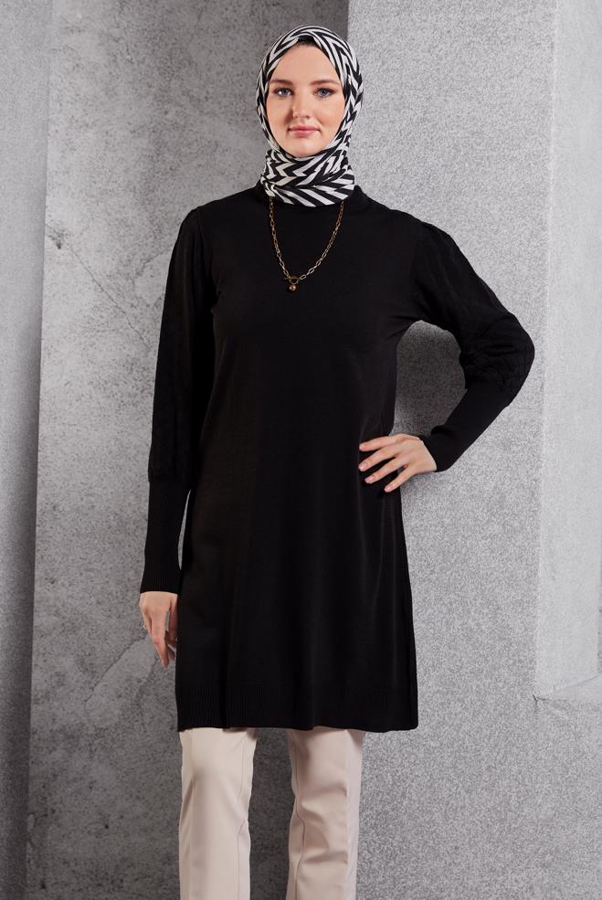 Vêtements hijab NOIR TUNIQUE EN TRICOT 44928 - ALVİNA
