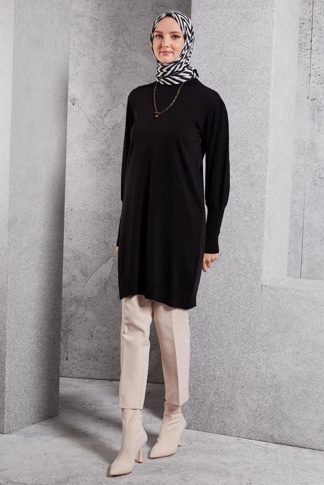 Vêtements hijab NOIR TUNIQUE EN TRICOT 44928 - ALVİNA