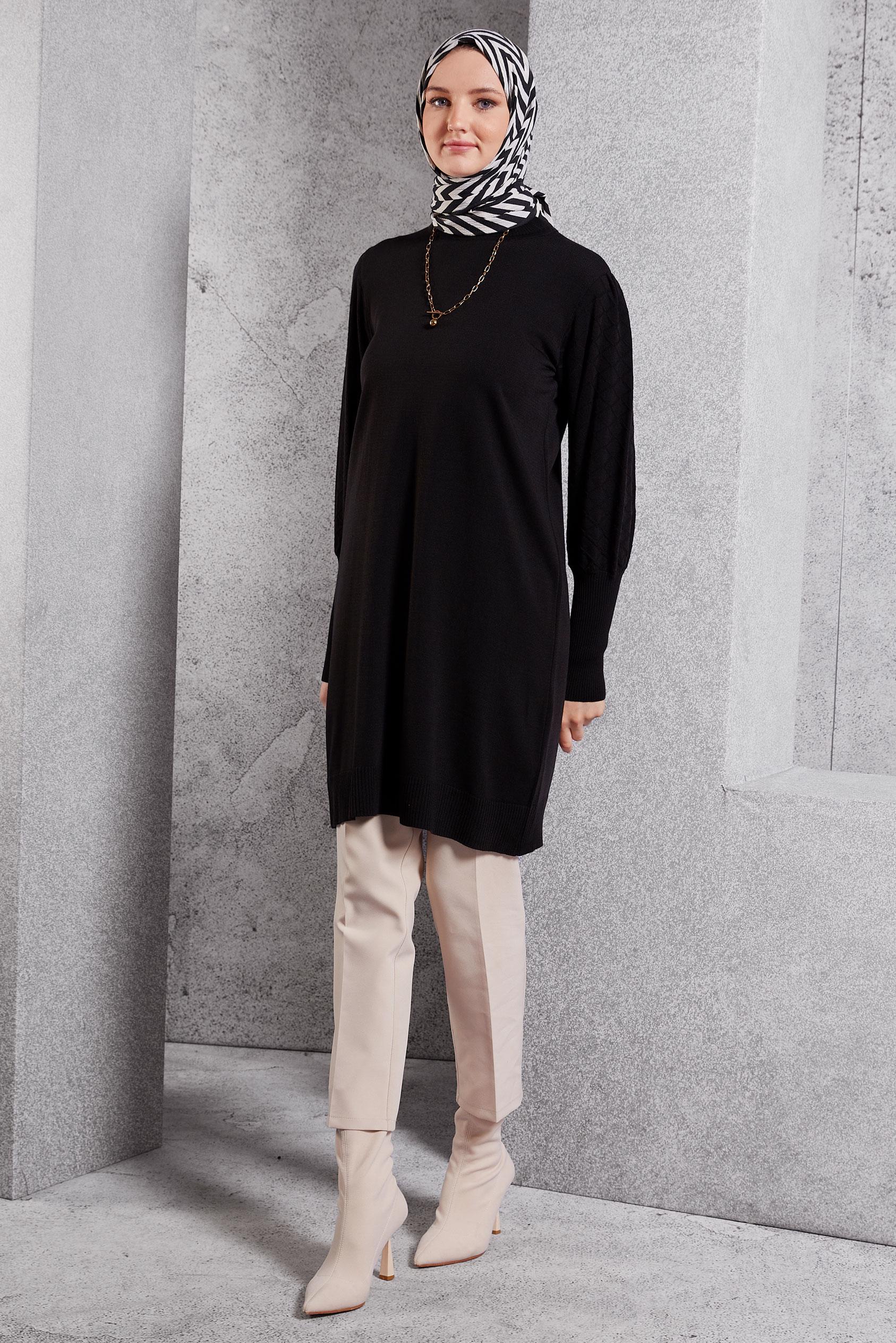 Tesettür giyim SİYAH TRİKO TUNİK 44928