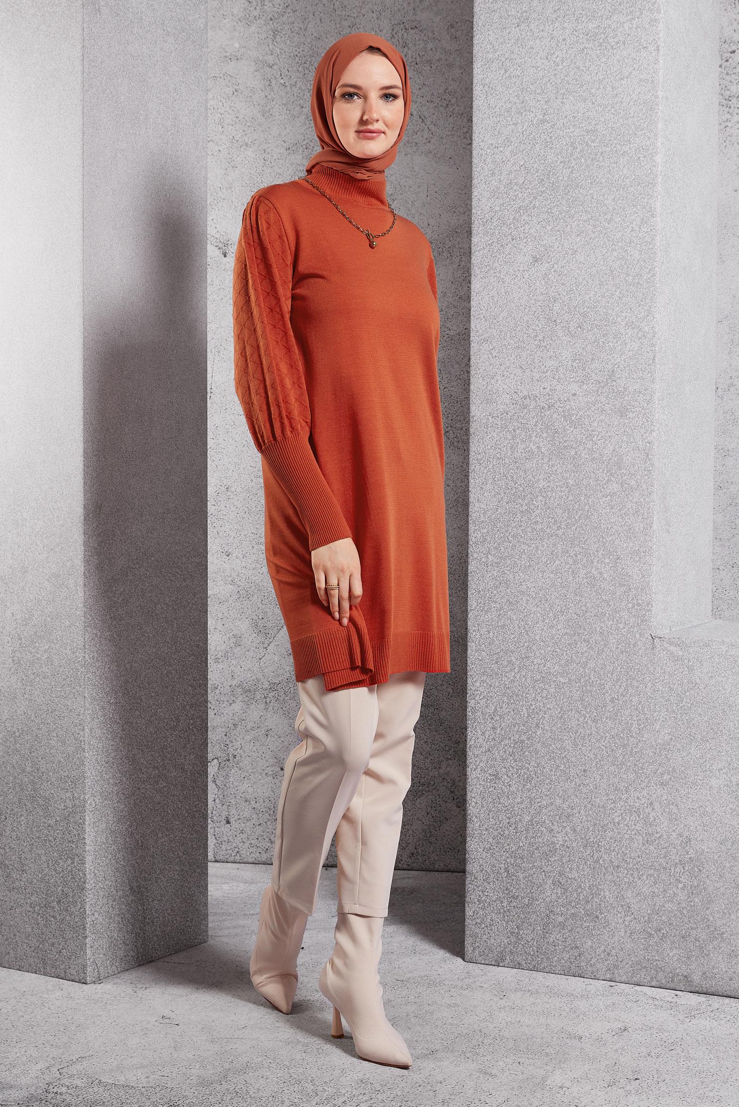 Tesettür giyim TURUNCU TRİKO TUNİK 44928