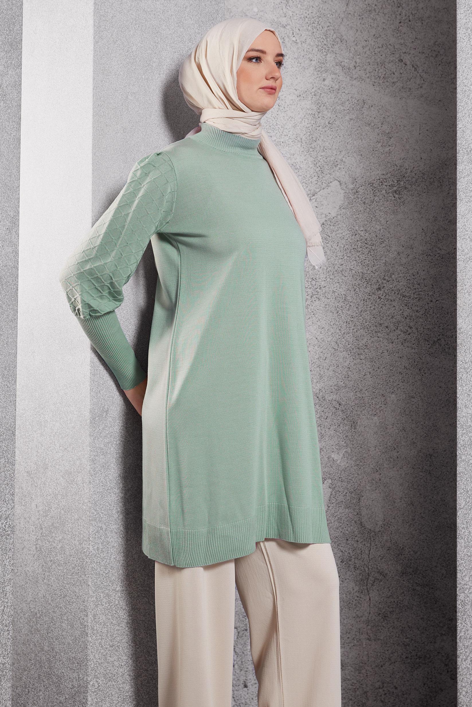 Tesettür giyim YEŞİL TRİKO TUNİK 44928
