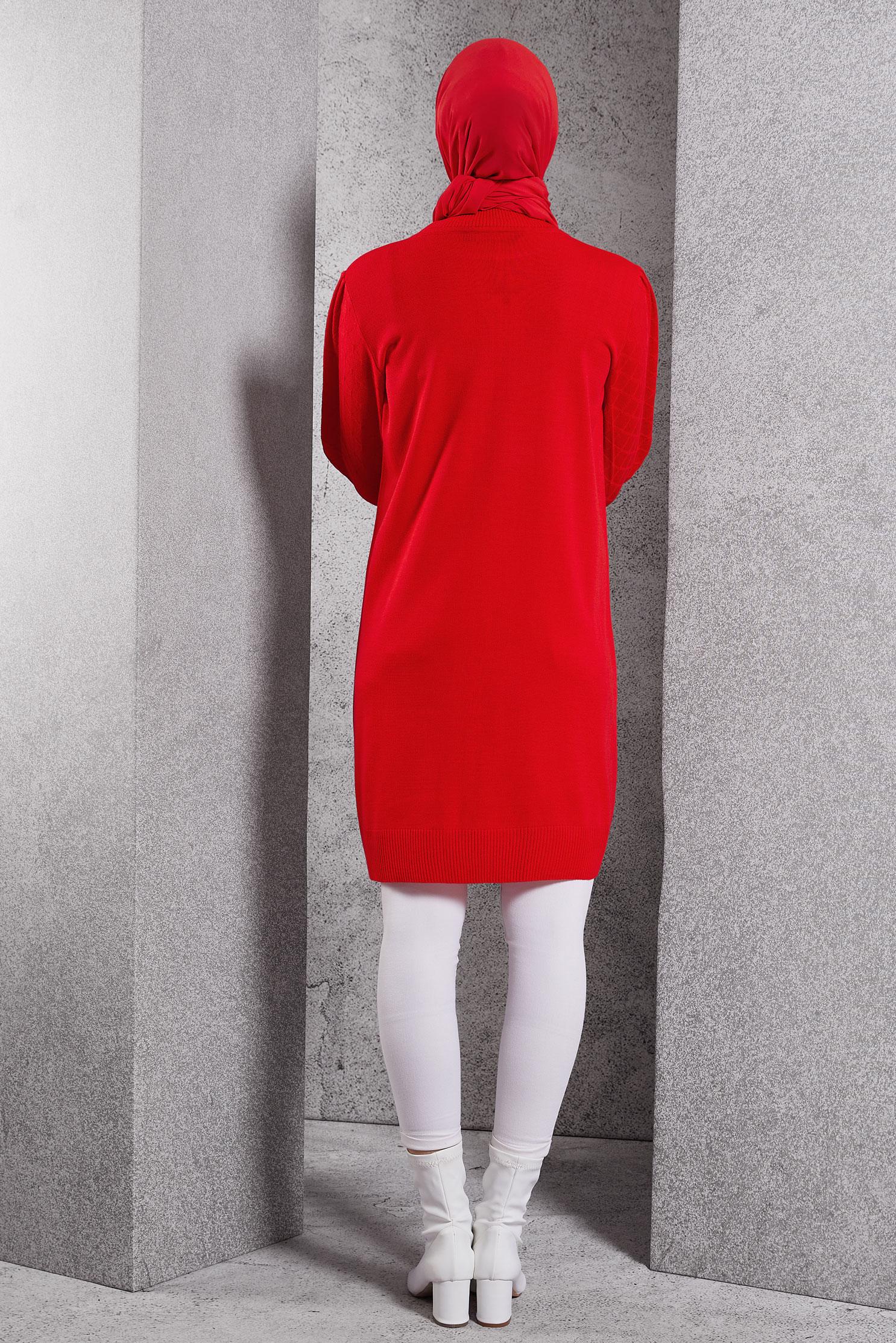 Tesettür giyim KIRMIZI TRİKO TUNİK 44928