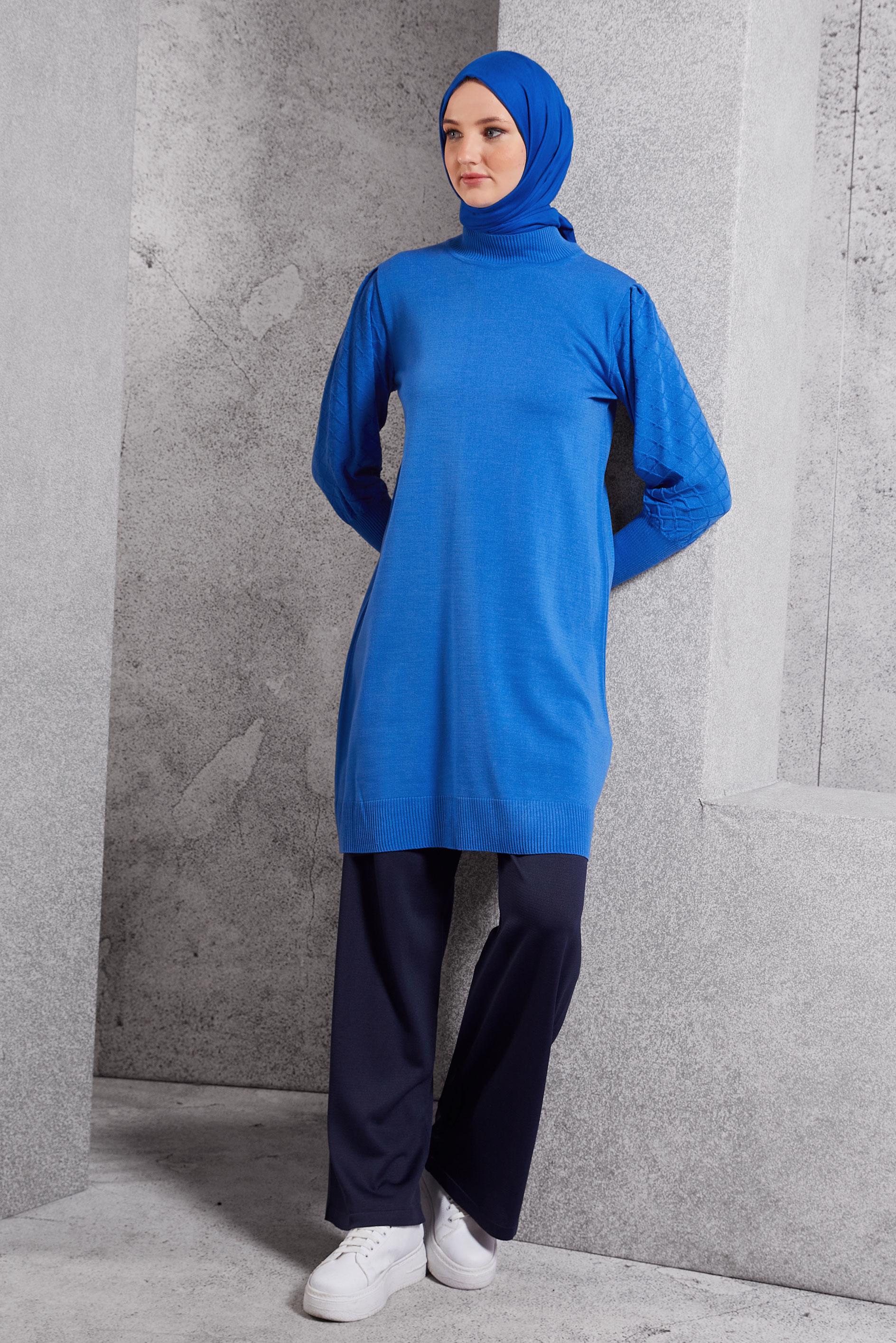 Tesettür giyim MAVİ TRİKO TUNİK 44928