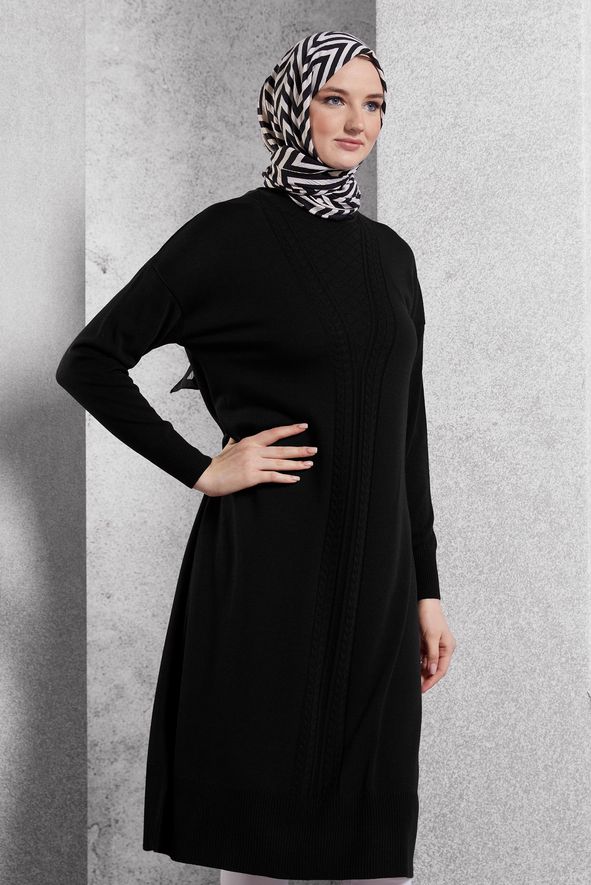 Tesettür giyim SİYAH UZUN TRİKO TUNİK 44929