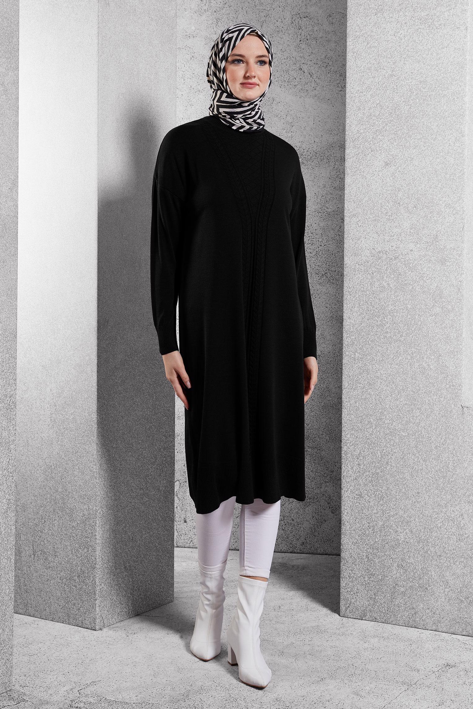 Tesettür giyim SİYAH UZUN TRİKO TUNİK 44929