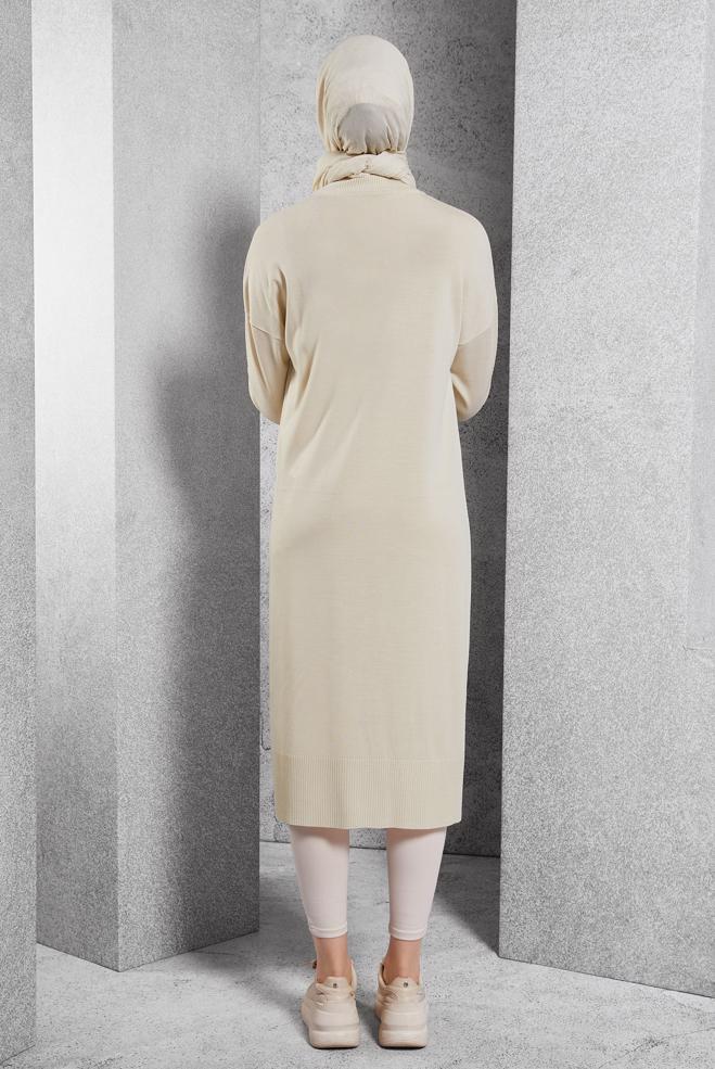 Vêtements hijab BEIGE TUNIQUE LONGUE EN MAILLE 44929 - ALVİNA