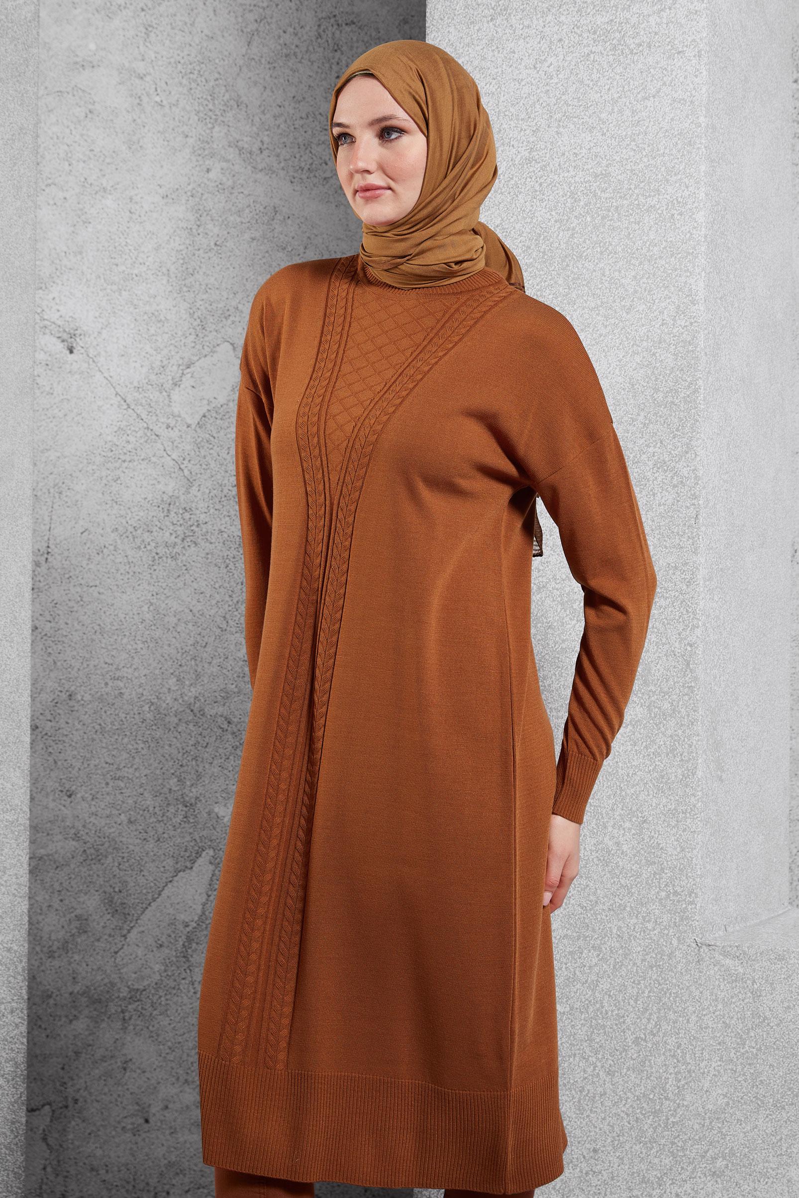 Tesettür giyim TURUNCU UZUN TRİKO TUNİK 44929
