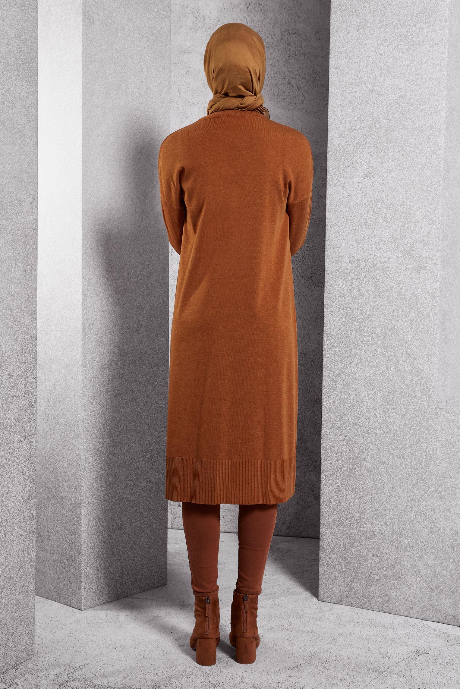 Tesettür giyim TURUNCU UZUN TRİKO TUNİK 44929