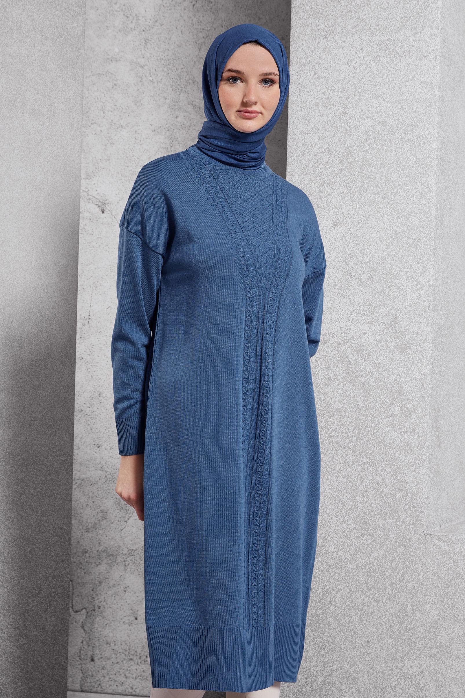 Tesettür giyim MAVİ UZUN TRİKO TUNİK 44929