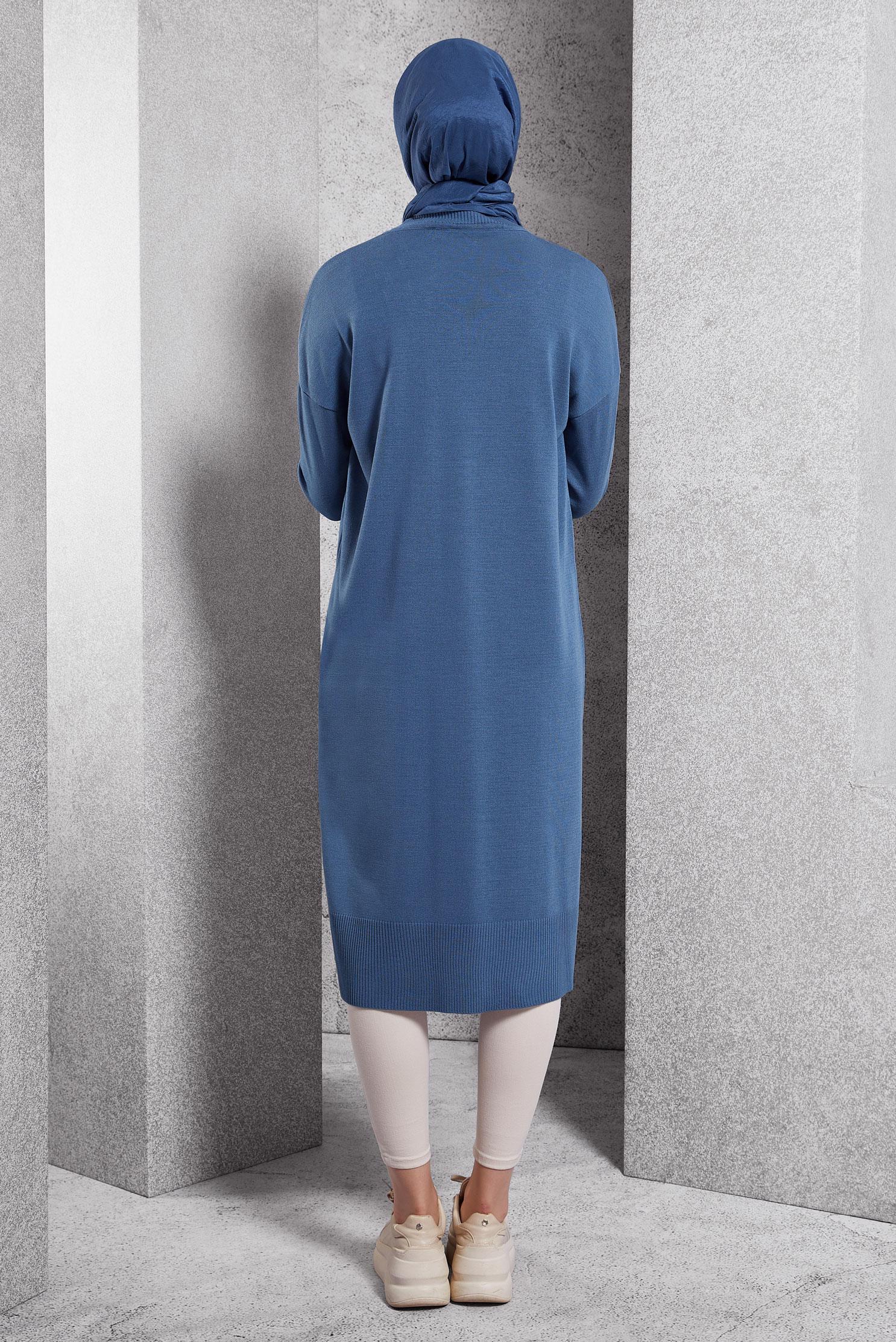 Tesettür giyim MAVİ UZUN TRİKO TUNİK 44929