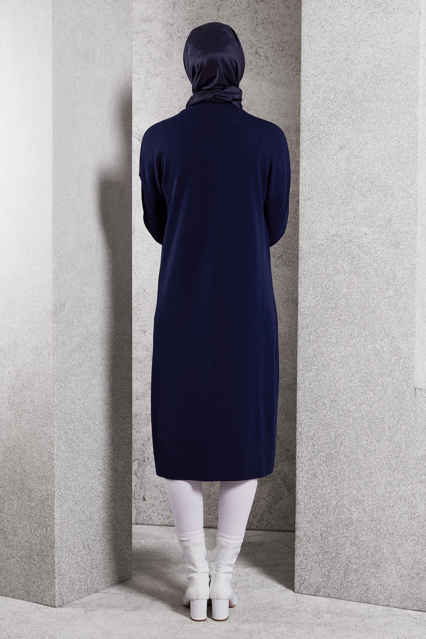 Tesettür giyim LACİVERT UZUN TRİKO TUNİK 44929