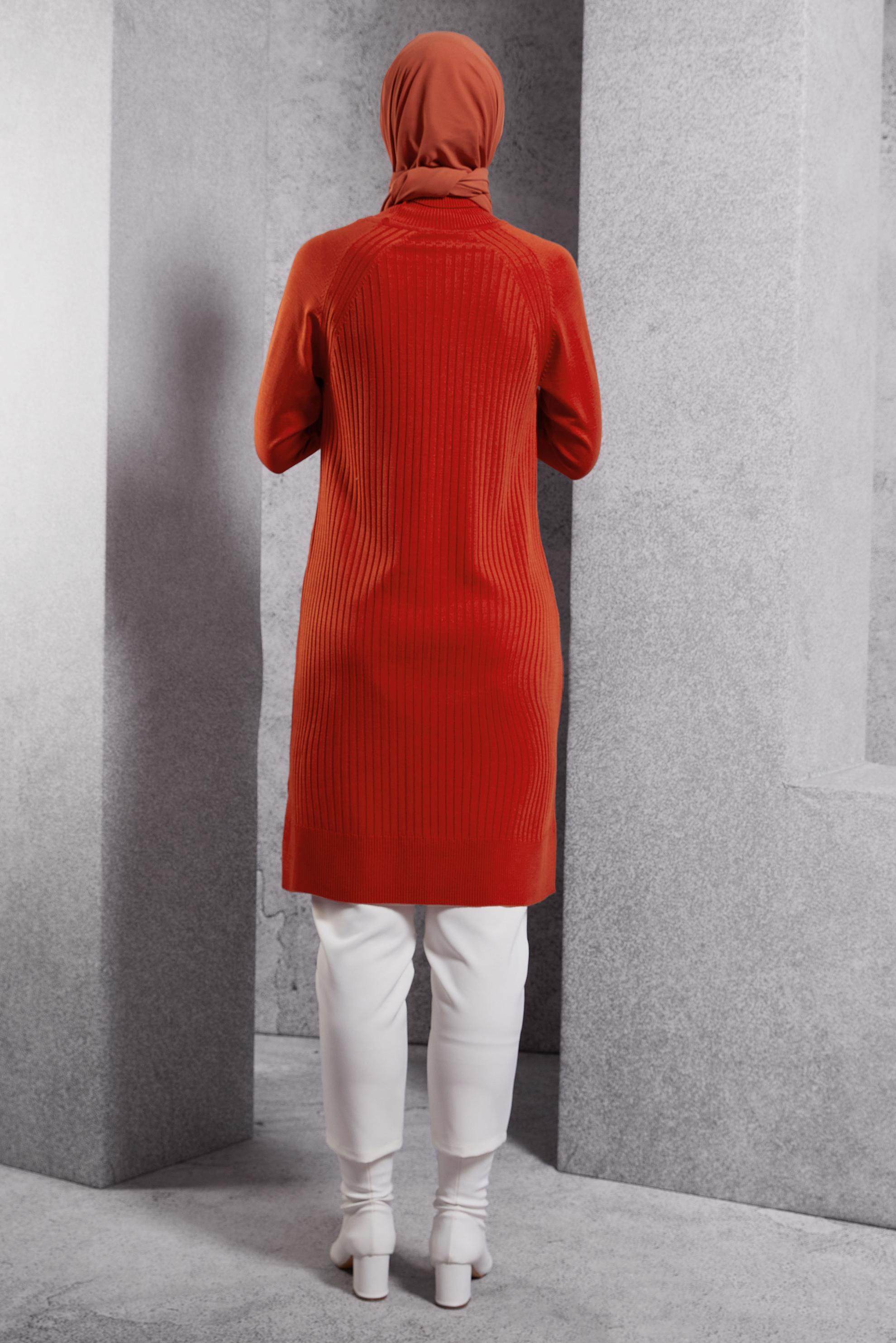 Tesettür giyim TURUNCU BOĞAZLI YAKA TRİKO TUNİK 44930