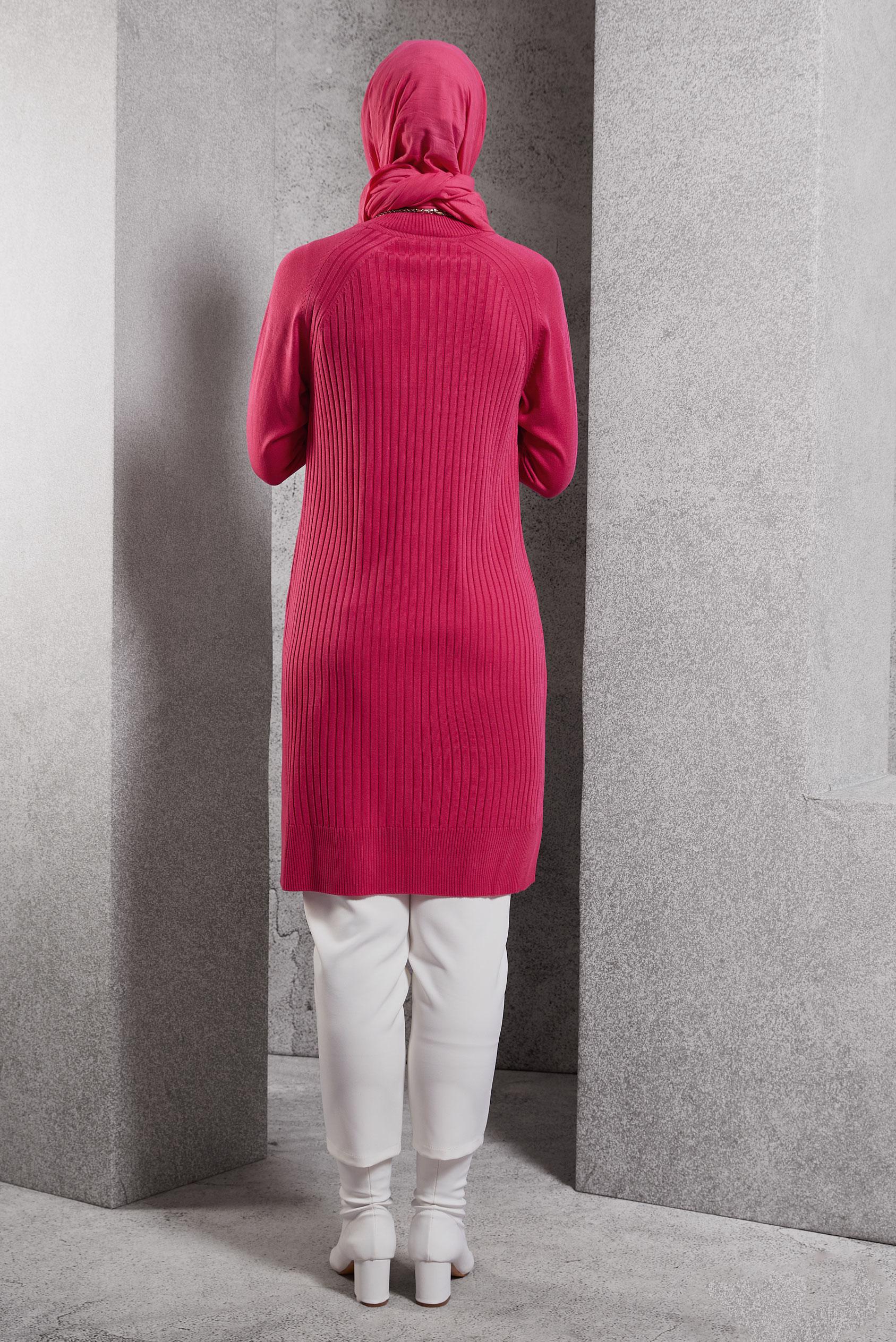 Tesettür giyim FUŞYA BOĞAZLI YAKA TRİKO TUNİK 44930