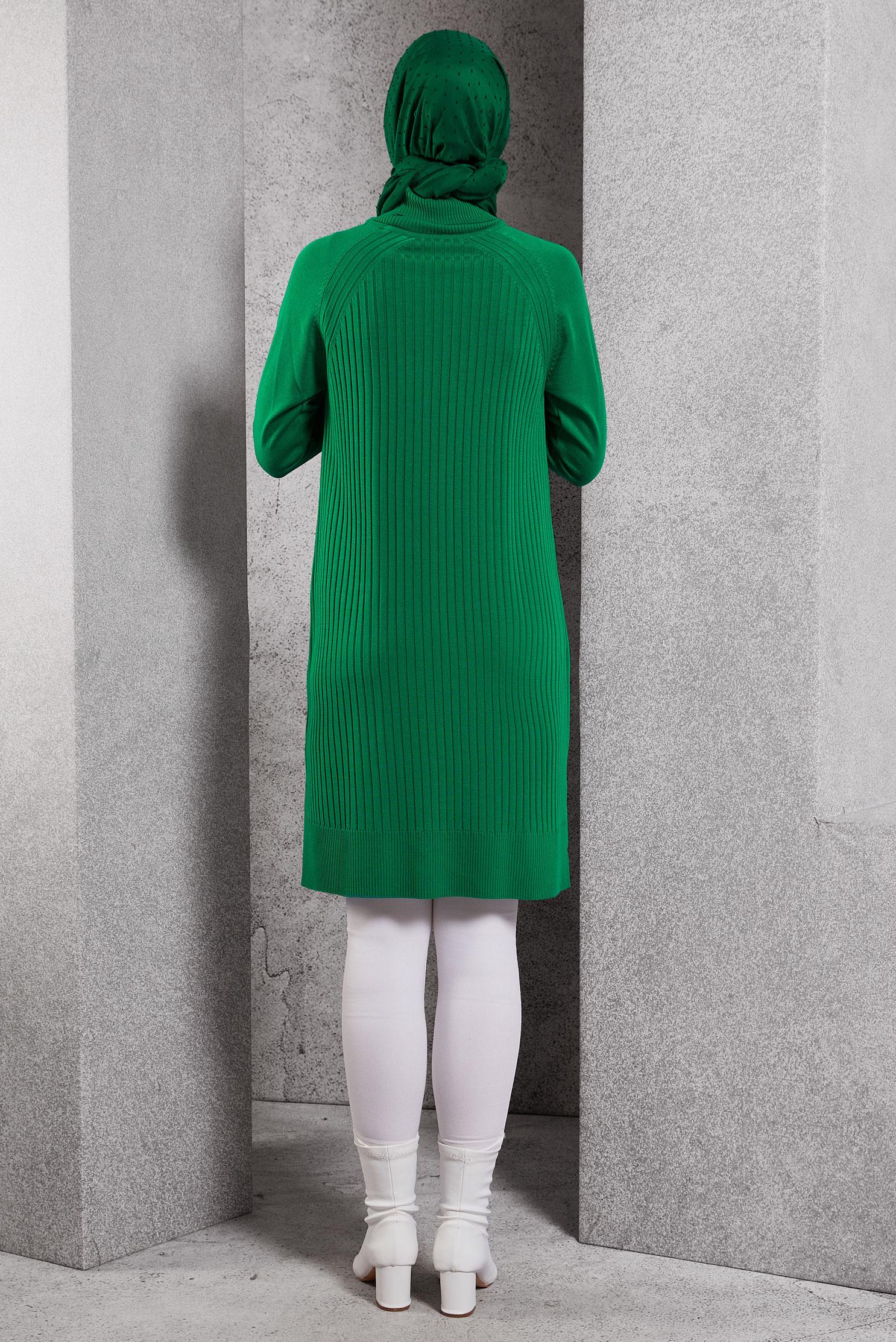Tesettür giyim YEŞİL BOĞAZLI YAKA TRİKO TUNİK 44930