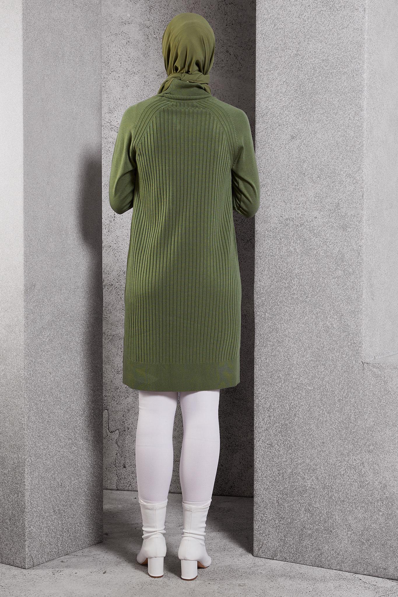 Tesettür giyim YEŞİL BOĞAZLI YAKA TRİKO TUNİK 44930
