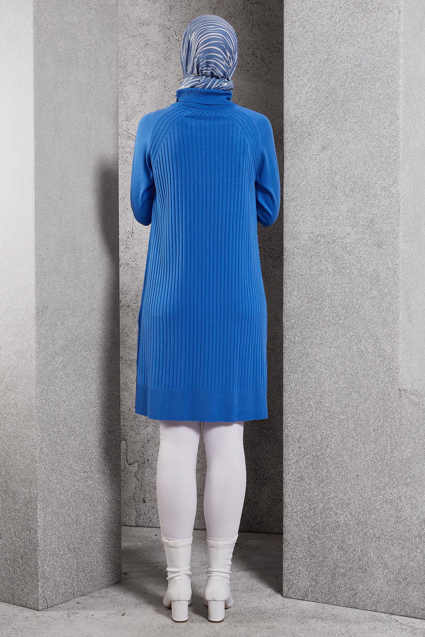 Tesettür giyim MAVİ BOĞAZLI YAKA TRİKO TUNİK 44930