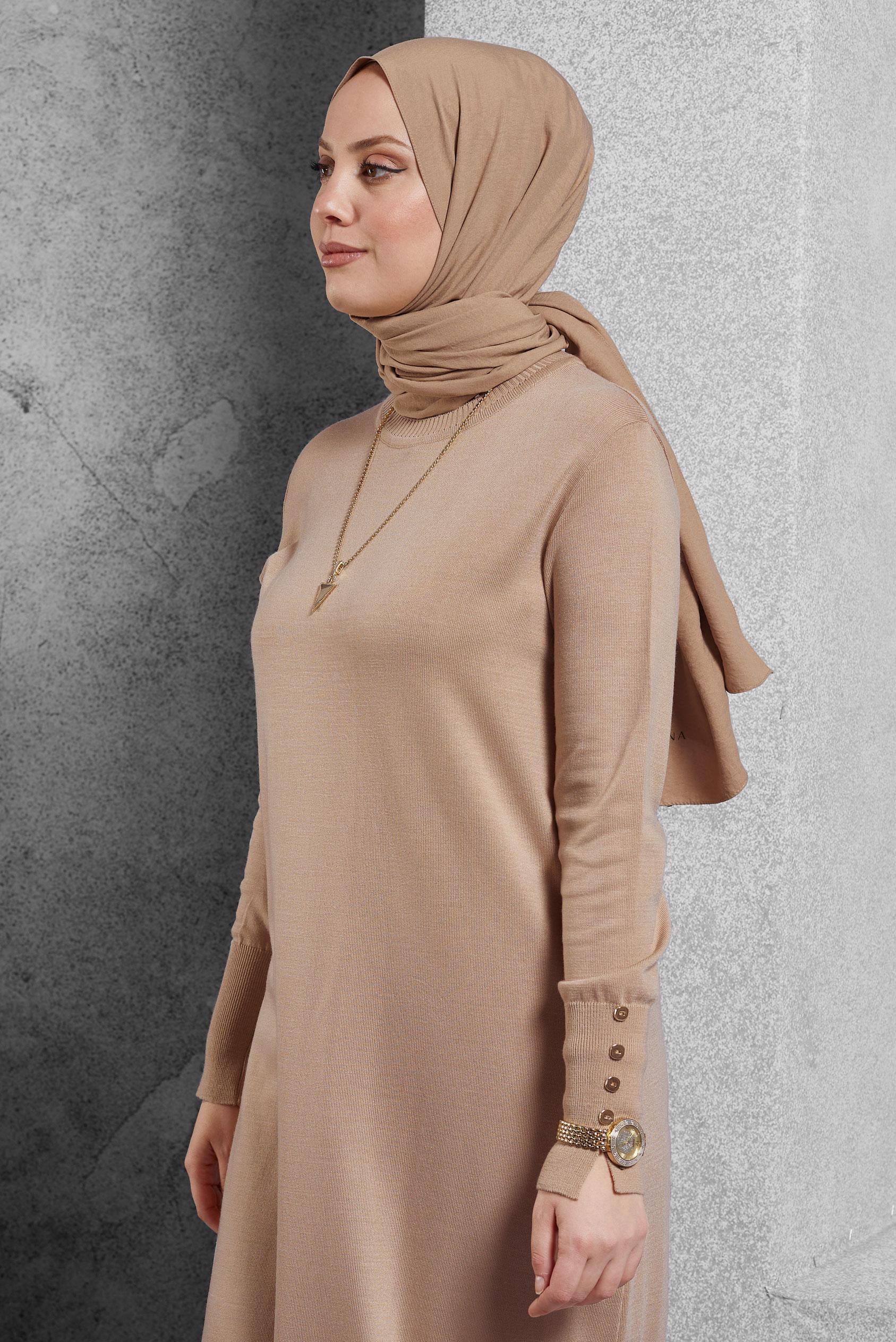 Vêtements hijab BEIGE TUNIQUE LONGUE EN MAILLE 44931