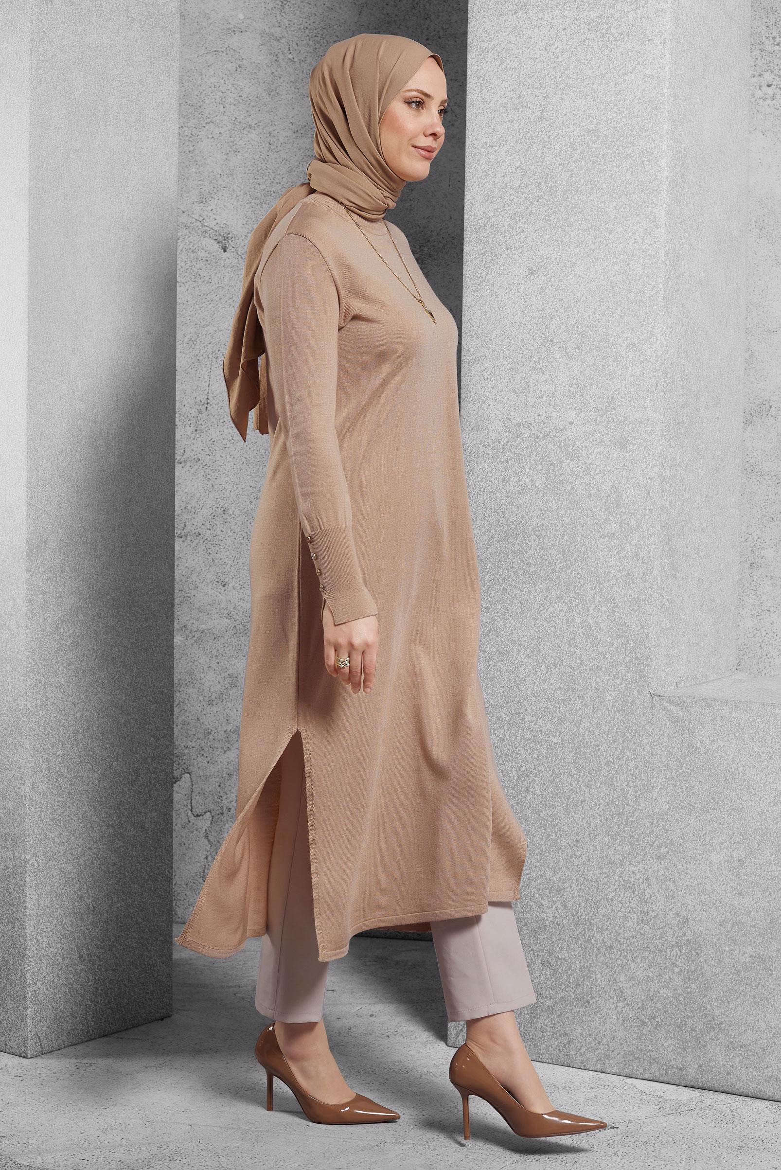 Vêtements hijab BEIGE TUNIQUE LONGUE EN MAILLE 44931
