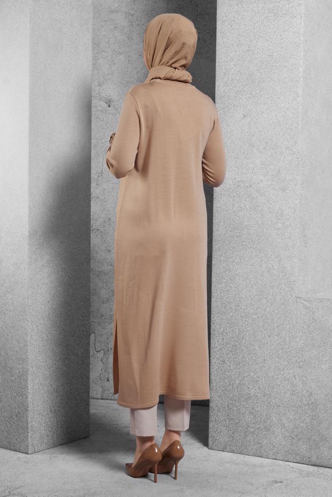 Hijab clothing BEIGE LONG KNITWEAR TUNIC 44931 - ALVİNA