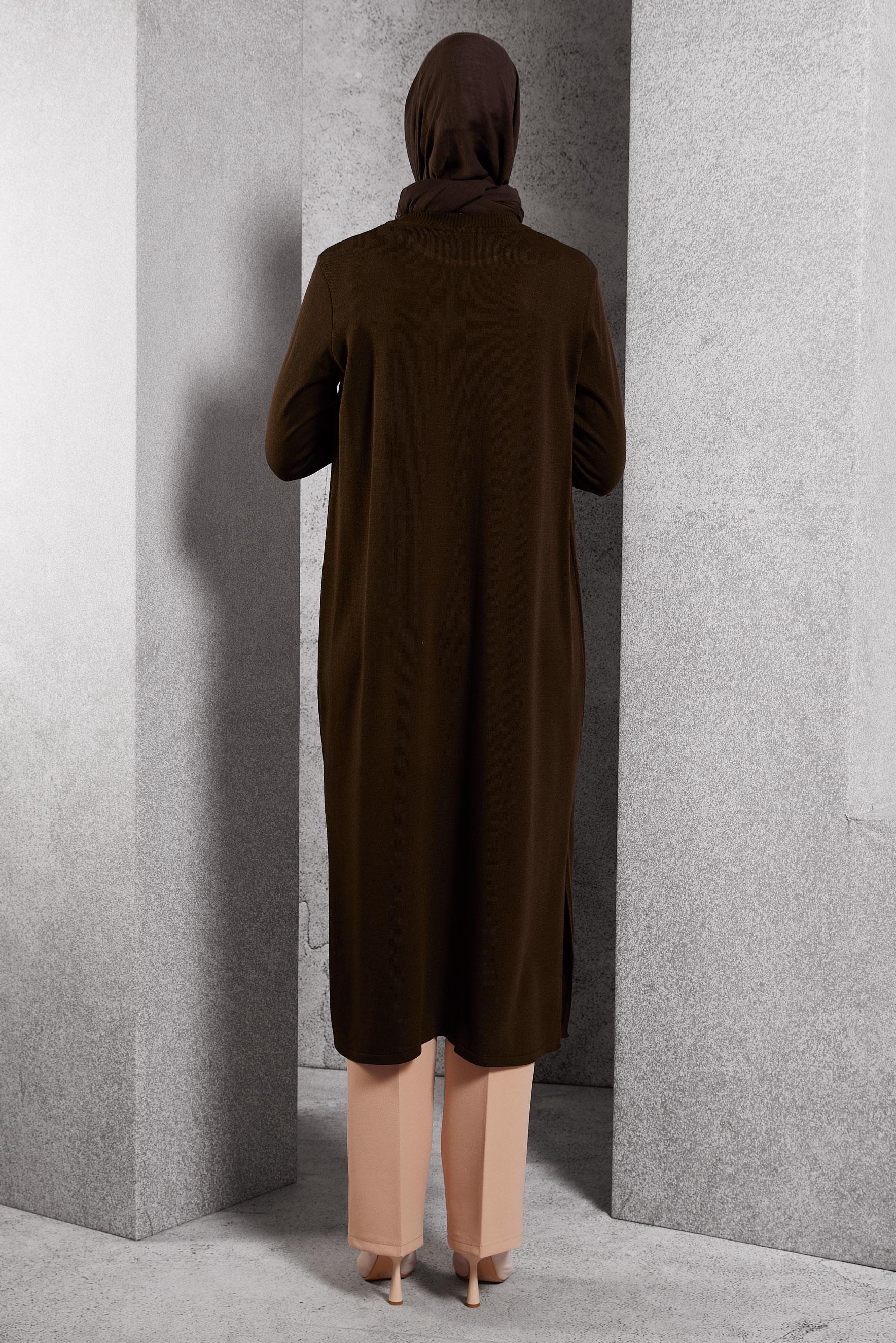 Tesettür giyim KAHVE UZUN TRİKO TUNİK 44931