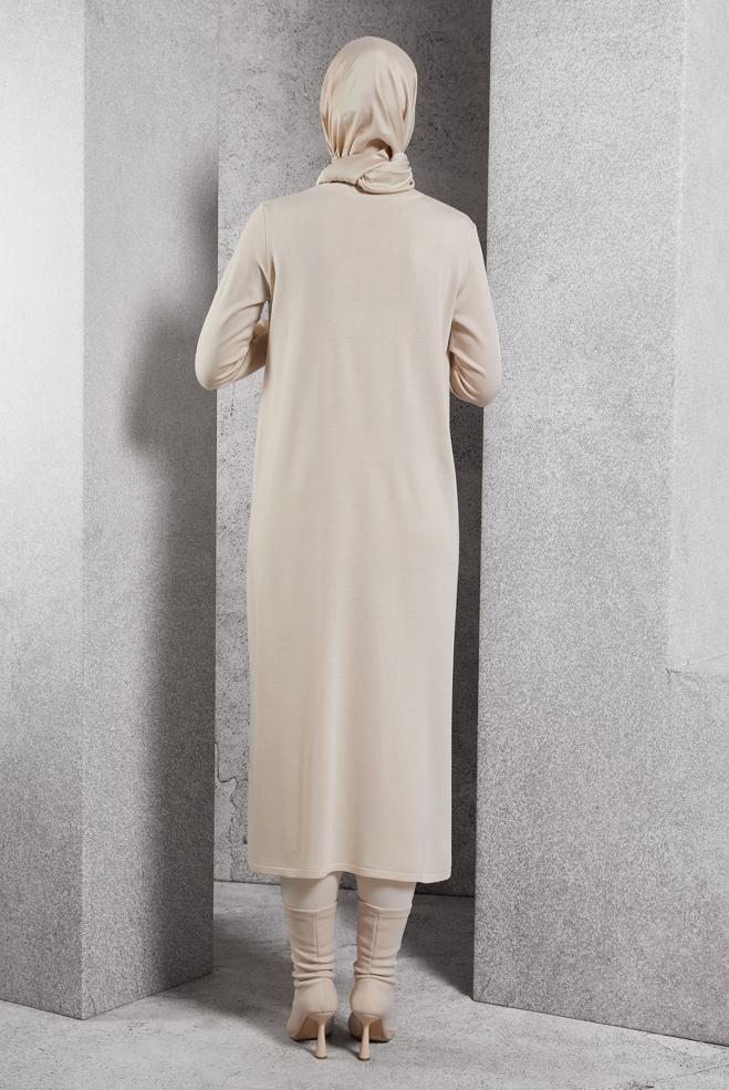 Hijab clothing BEIGE LONG KNITWEAR TUNIC 44931 - ALVİNA