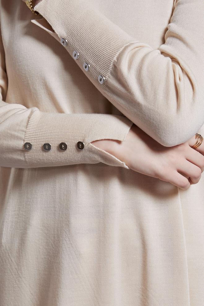 Hijab clothing BEIGE LONG KNITWEAR TUNIC 44931 - ALVİNA