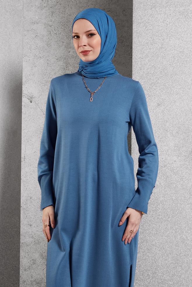 Hijab clothing BLUE LONG KNITWEAR TUNIC 44931 - ALVİNA