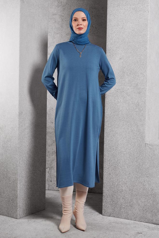 Hijab clothing BLUE LONG KNITWEAR TUNIC 44931 - ALVİNA
