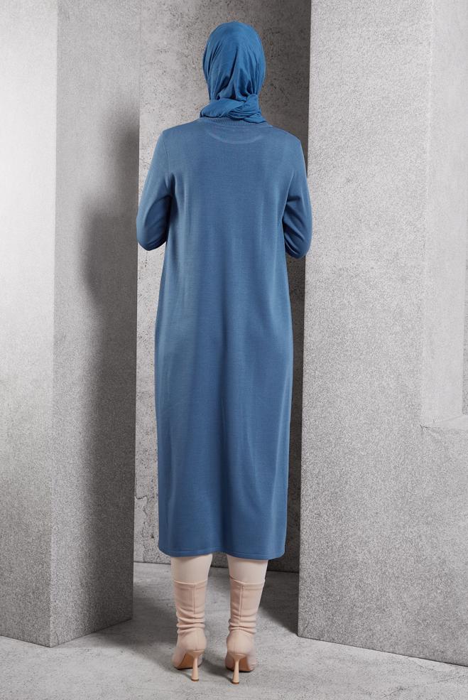 Hijab clothing BLUE LONG KNITWEAR TUNIC 44931 - ALVİNA