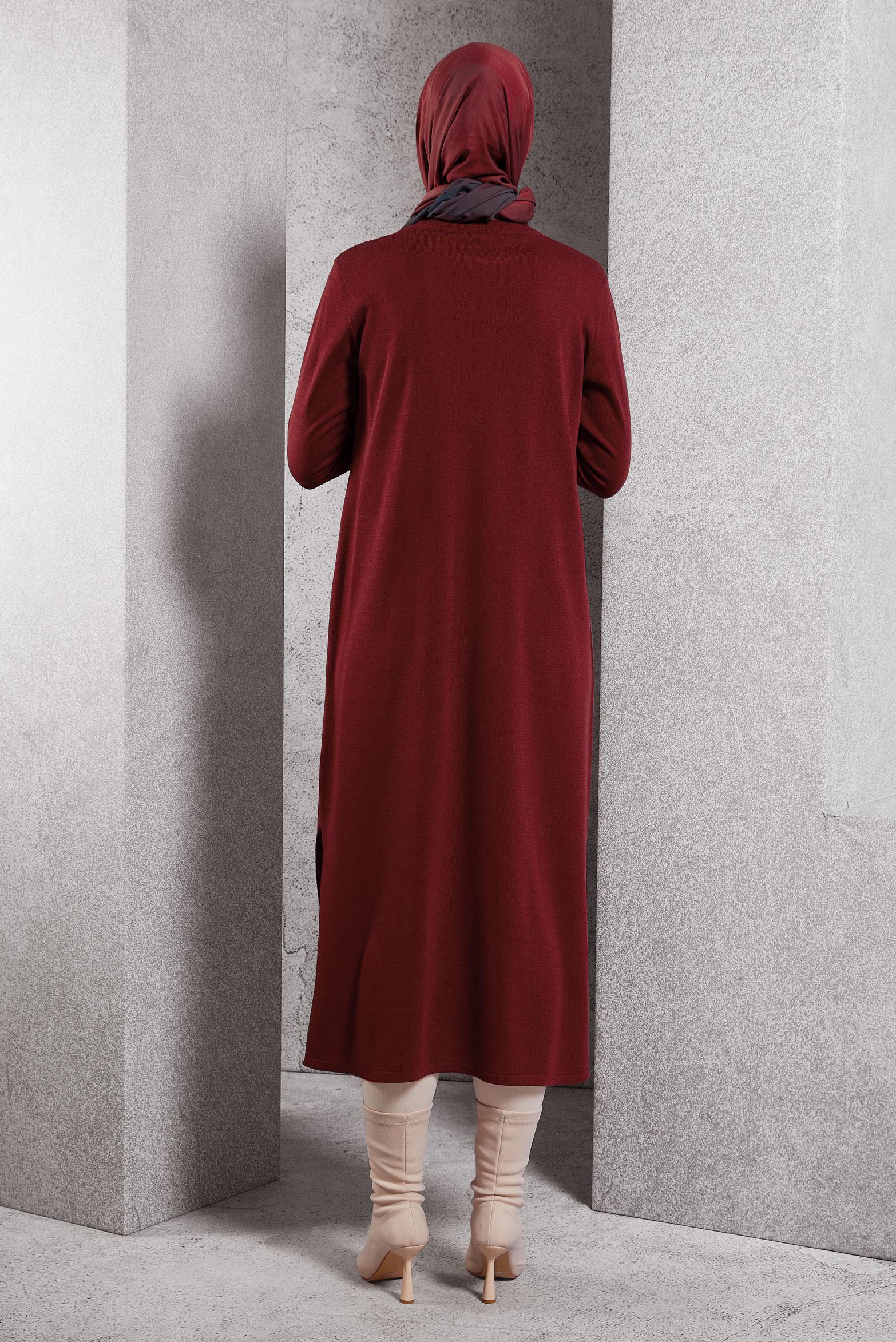 Tesettür giyim BORDO UZUN TRİKO TUNİK 44931