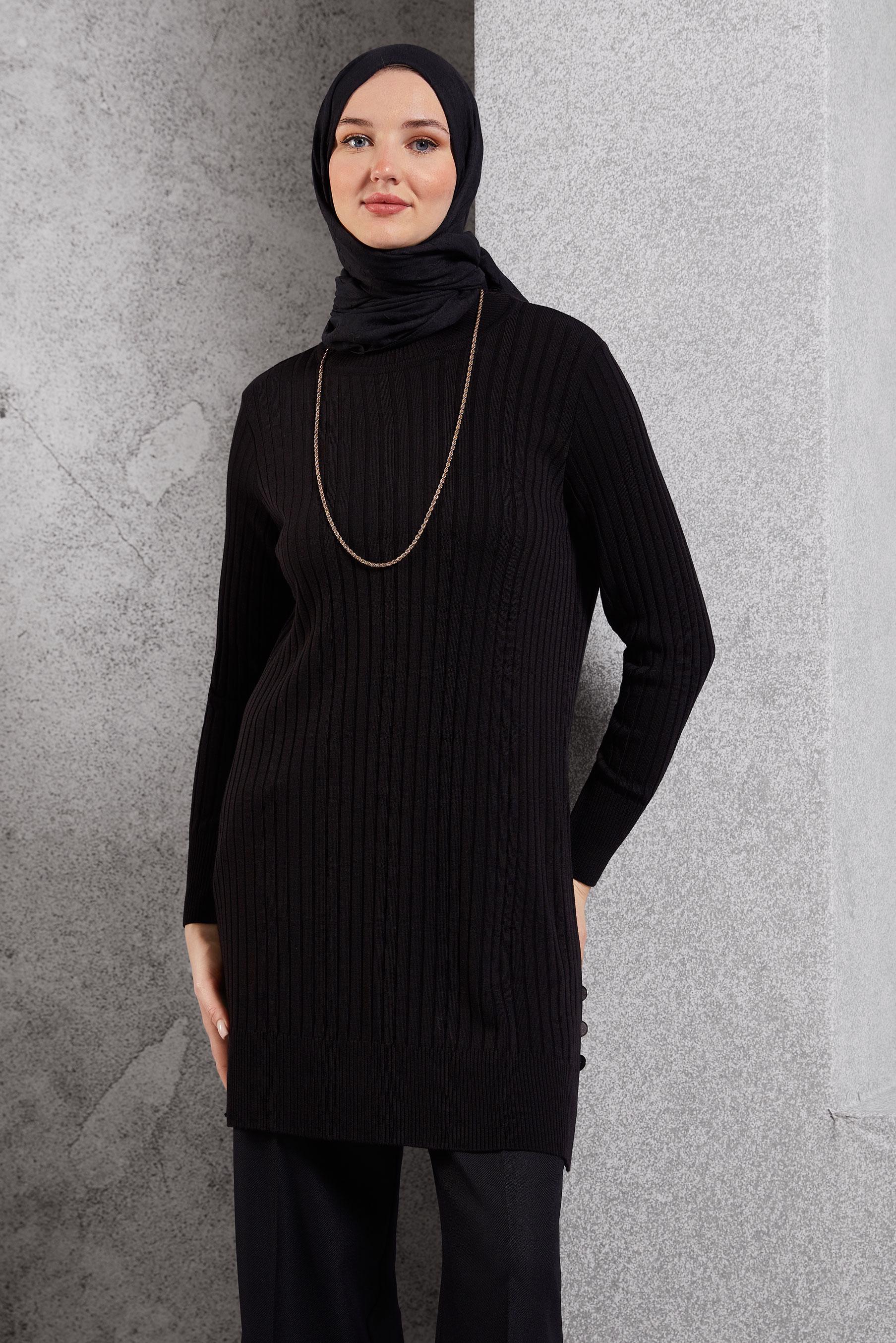 Tesettür giyim SİYAH TESETTÜR TRİKO TUNİK 44932
