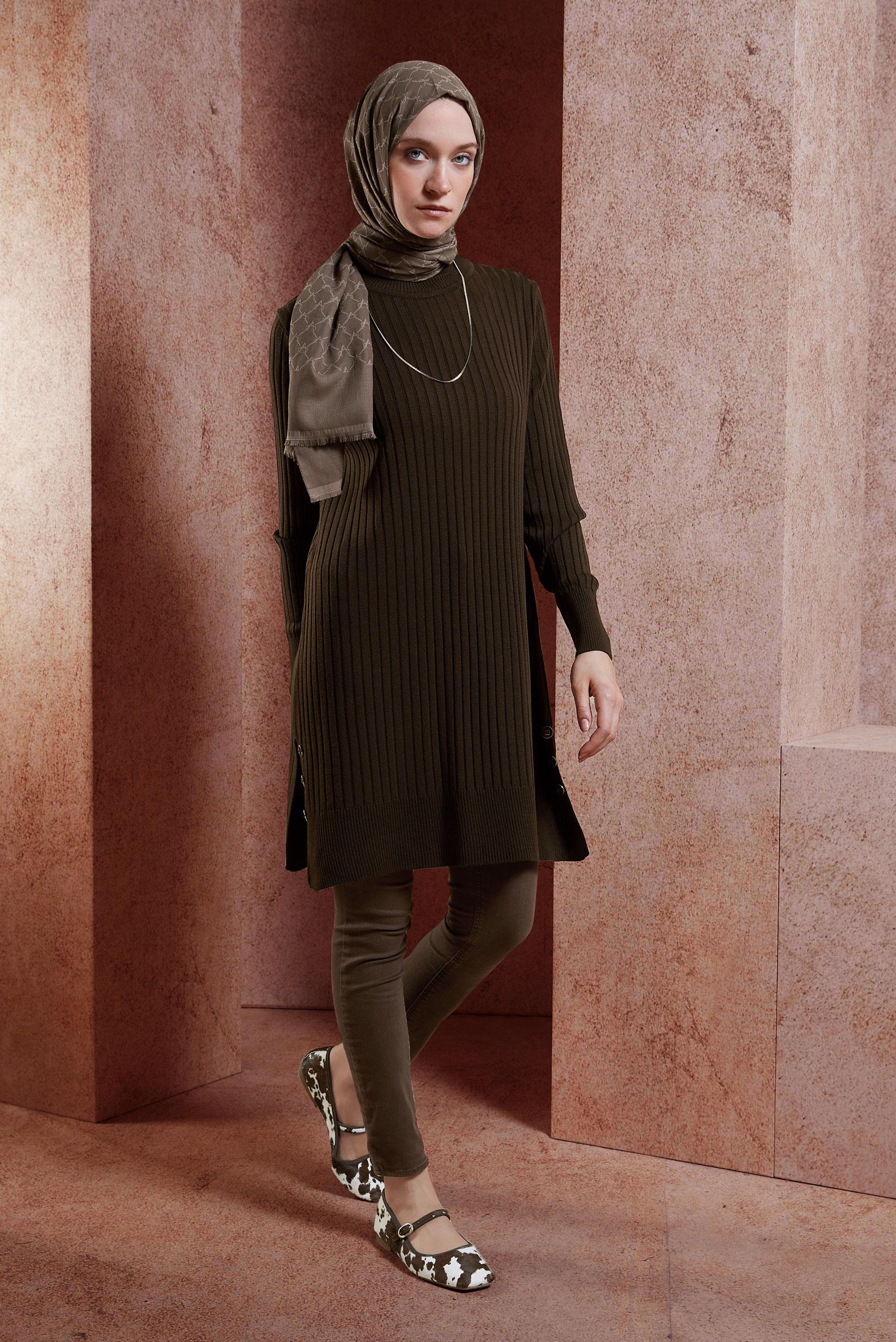 Tesettür giyim KAHVE TESETTÜR TRİKO TUNİK 44932