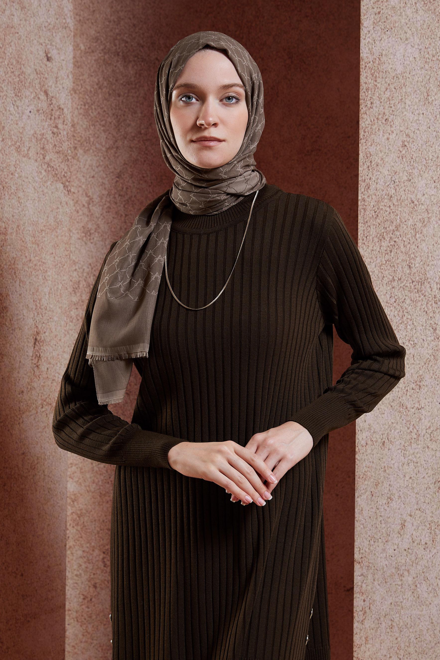 Tesettür giyim KAHVE TESETTÜR TRİKO TUNİK 44932