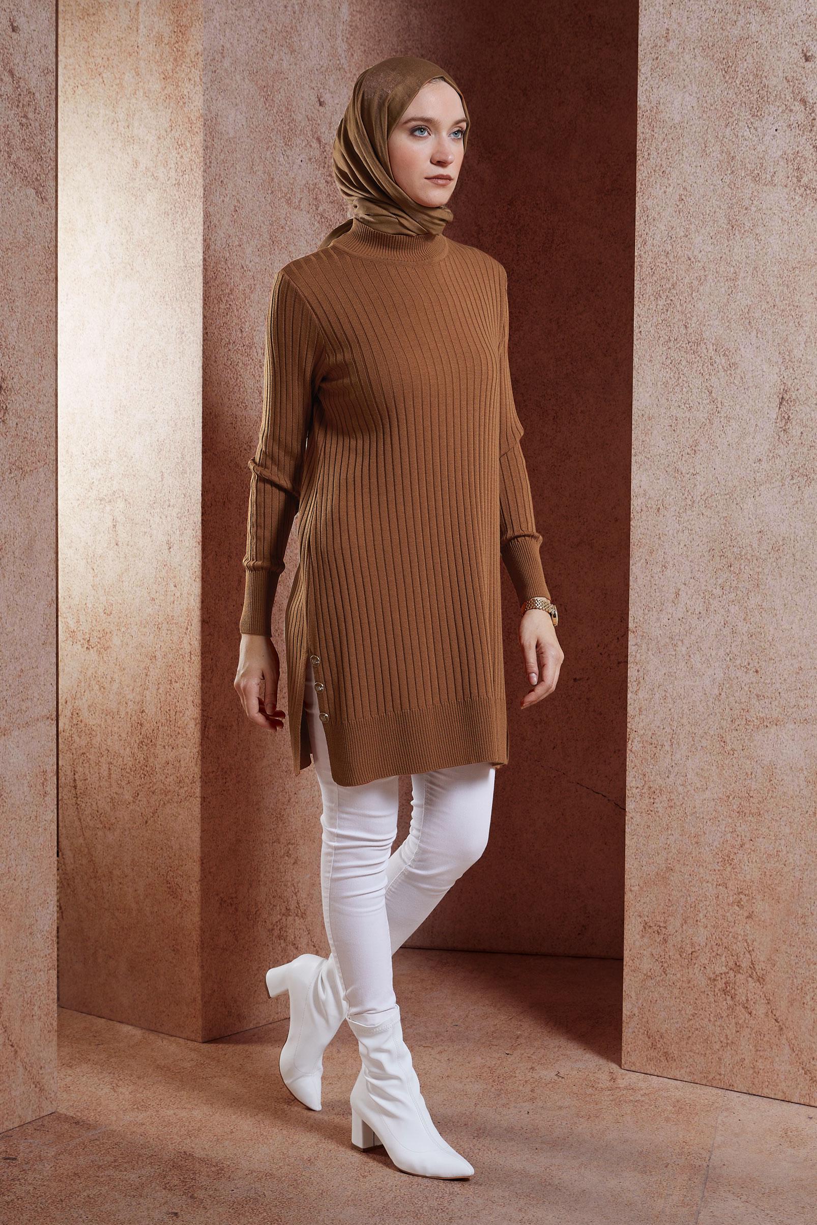 Tesettür giyim TURUNCU TESETTÜR TRİKO TUNİK 44932