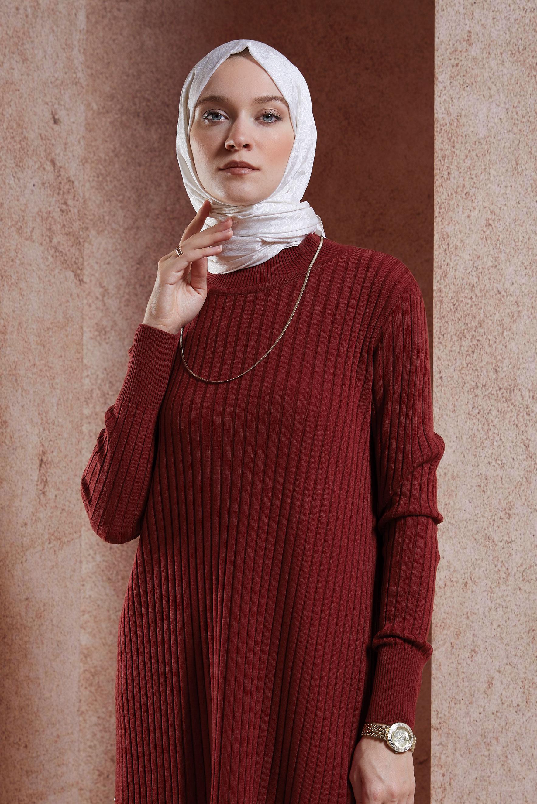 Tesettür giyim BORDO TESETTÜR TRİKO TUNİK 44932