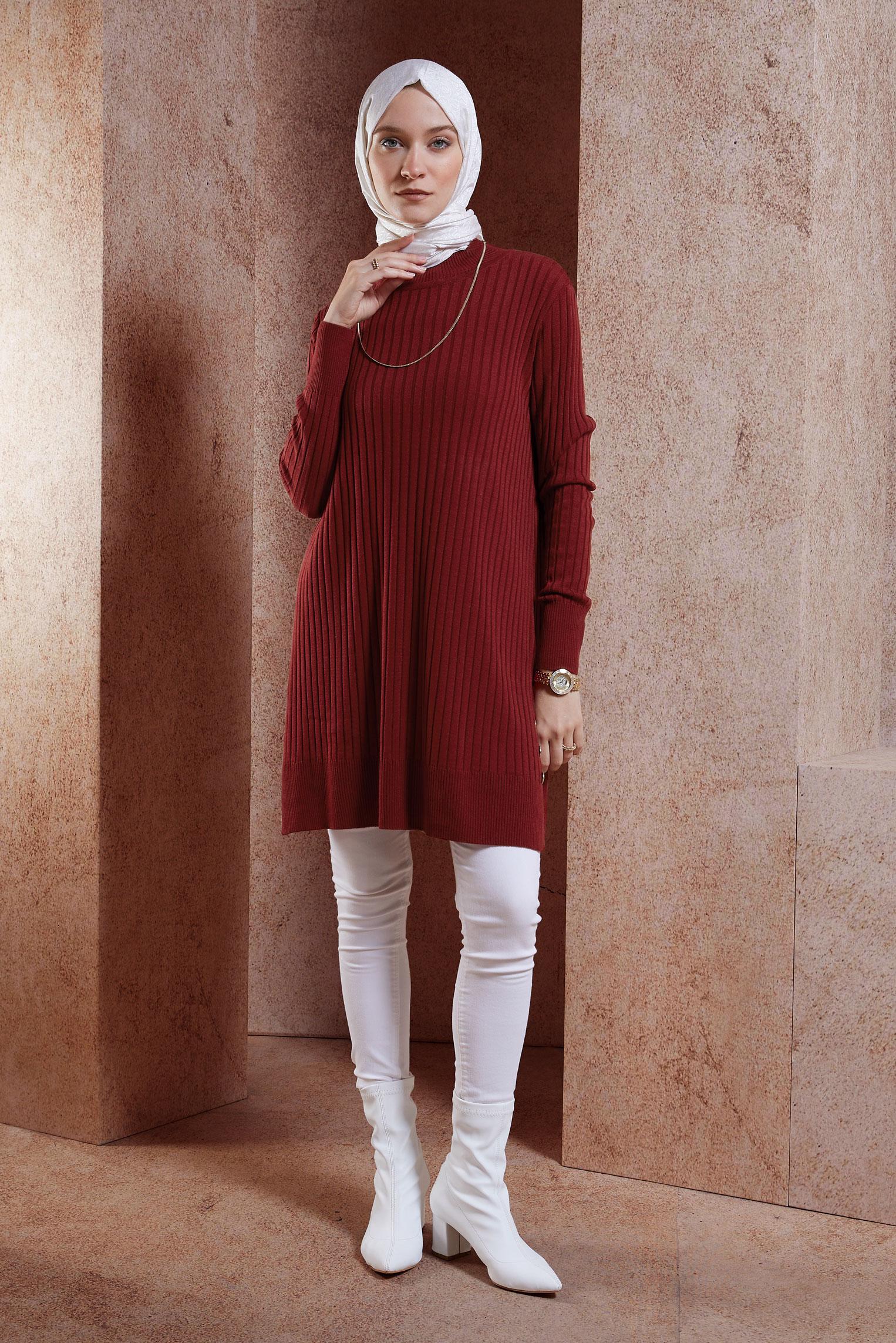 Tesettür giyim BORDO TESETTÜR TRİKO TUNİK 44932