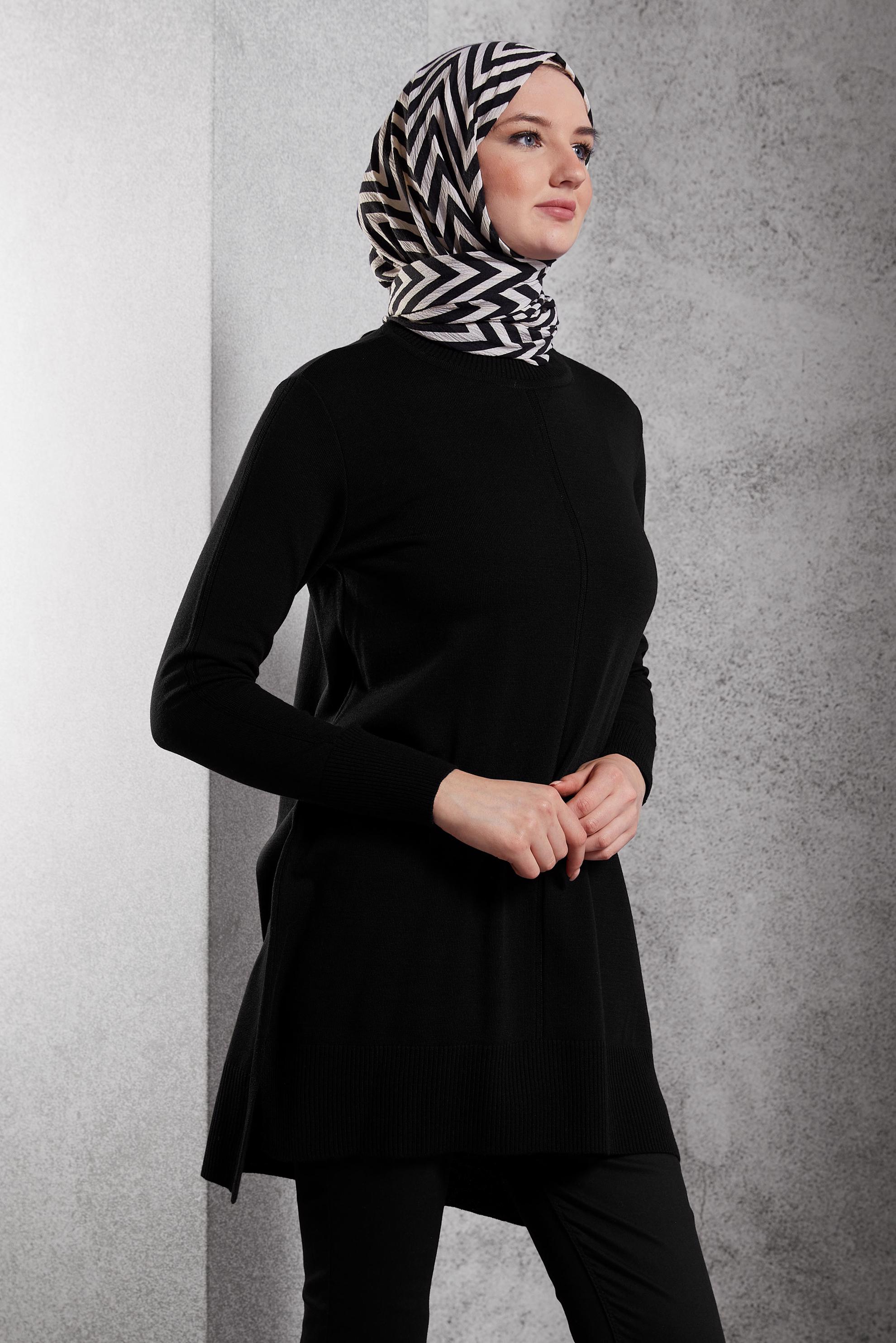 Tesettür giyim SİYAH TRİKO TUNİK 44933