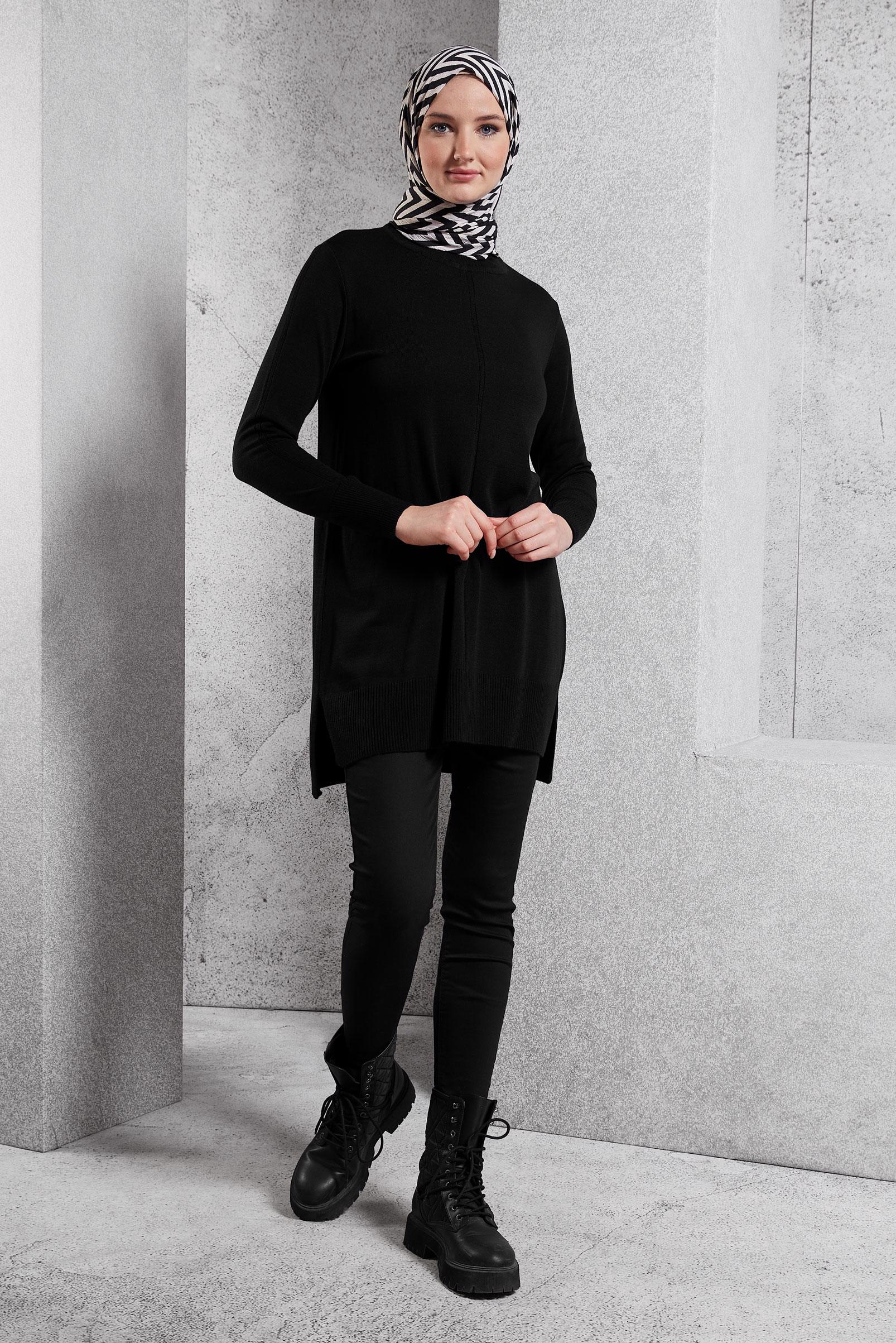 Tesettür giyim SİYAH TRİKO TUNİK 44933