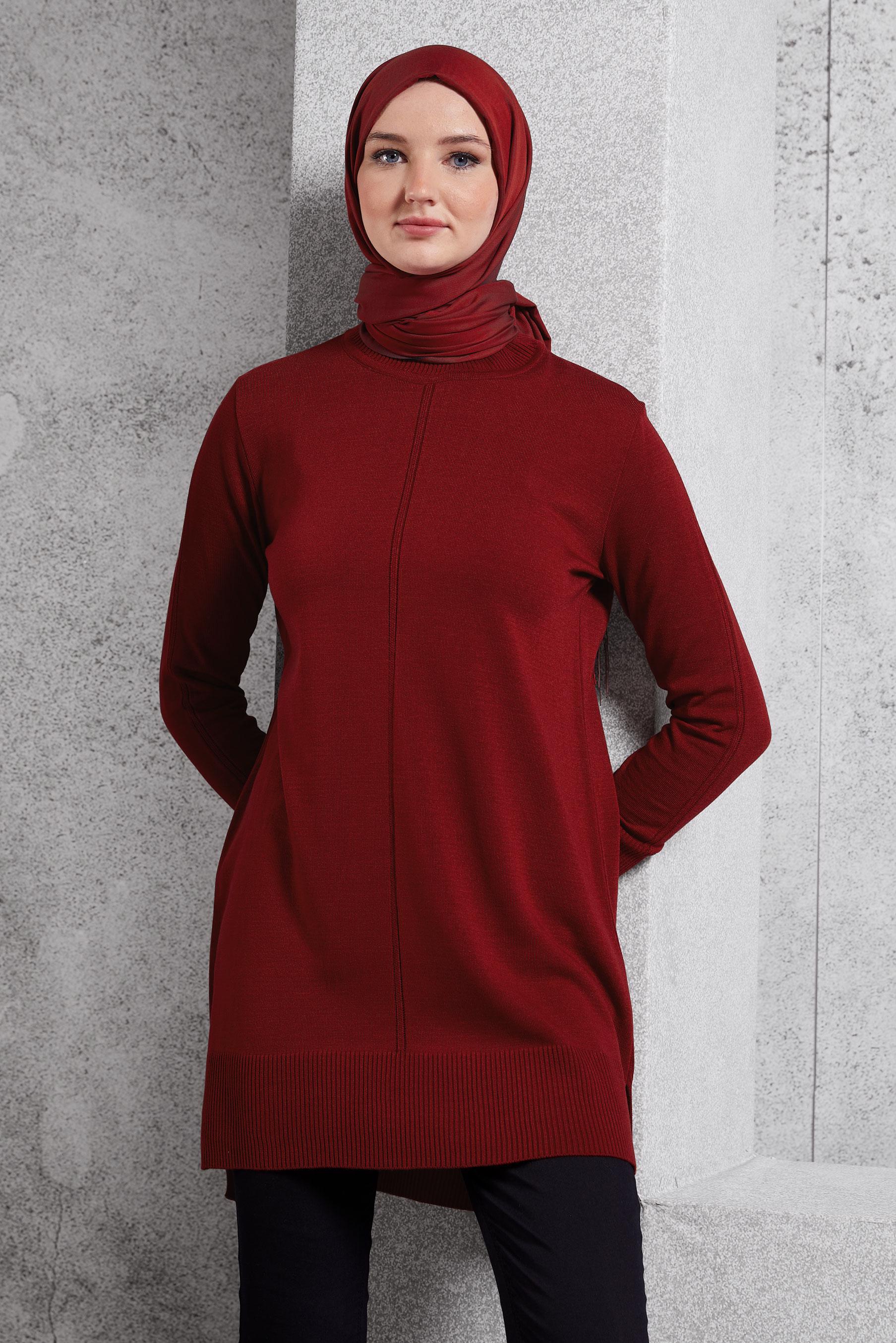 Tesettür giyim KIRMIZI TRİKO TUNİK 44933
