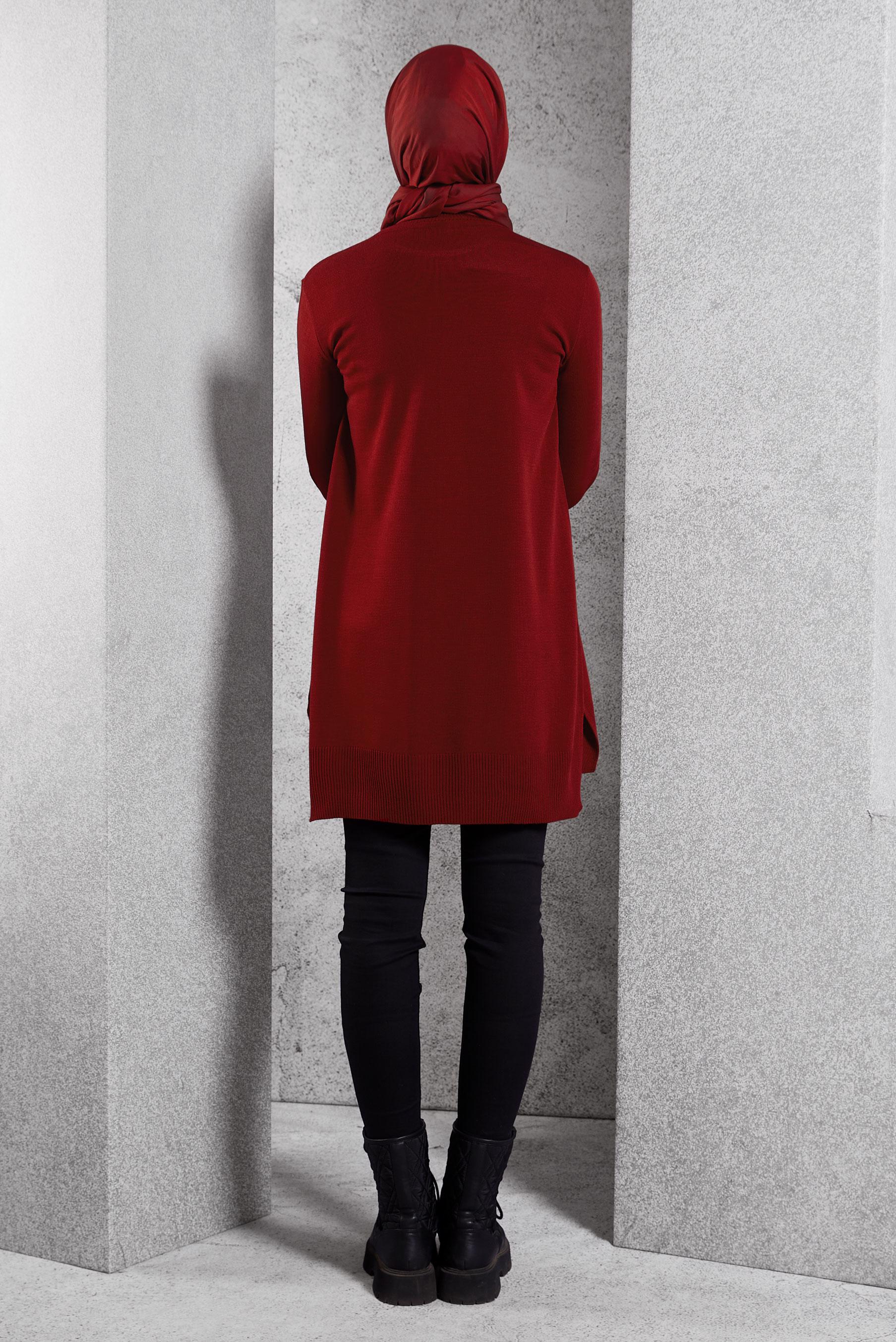 Tesettür giyim KIRMIZI TRİKO TUNİK 44933