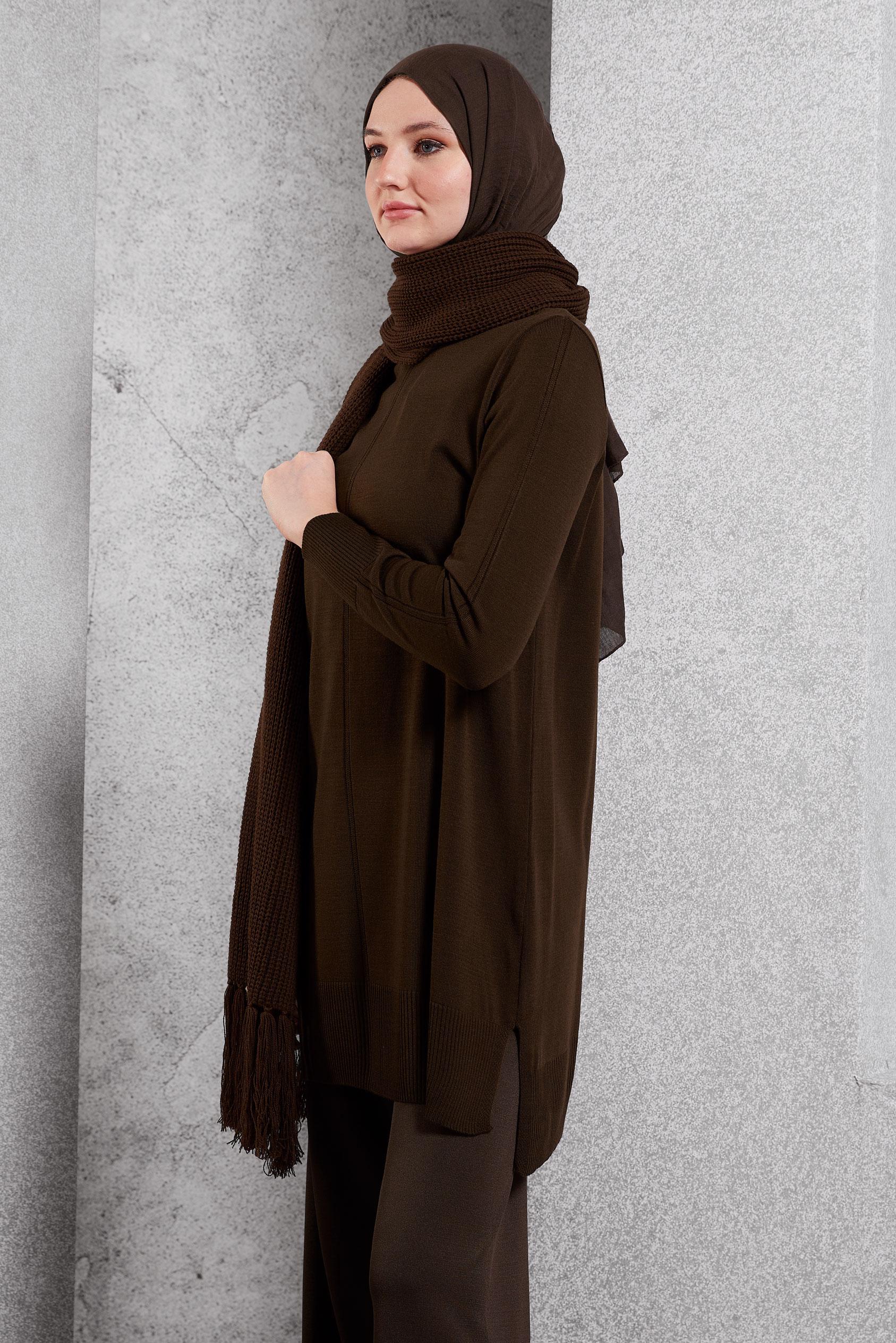 Tesettür giyim KAHVE TRİKO TUNİK 44933