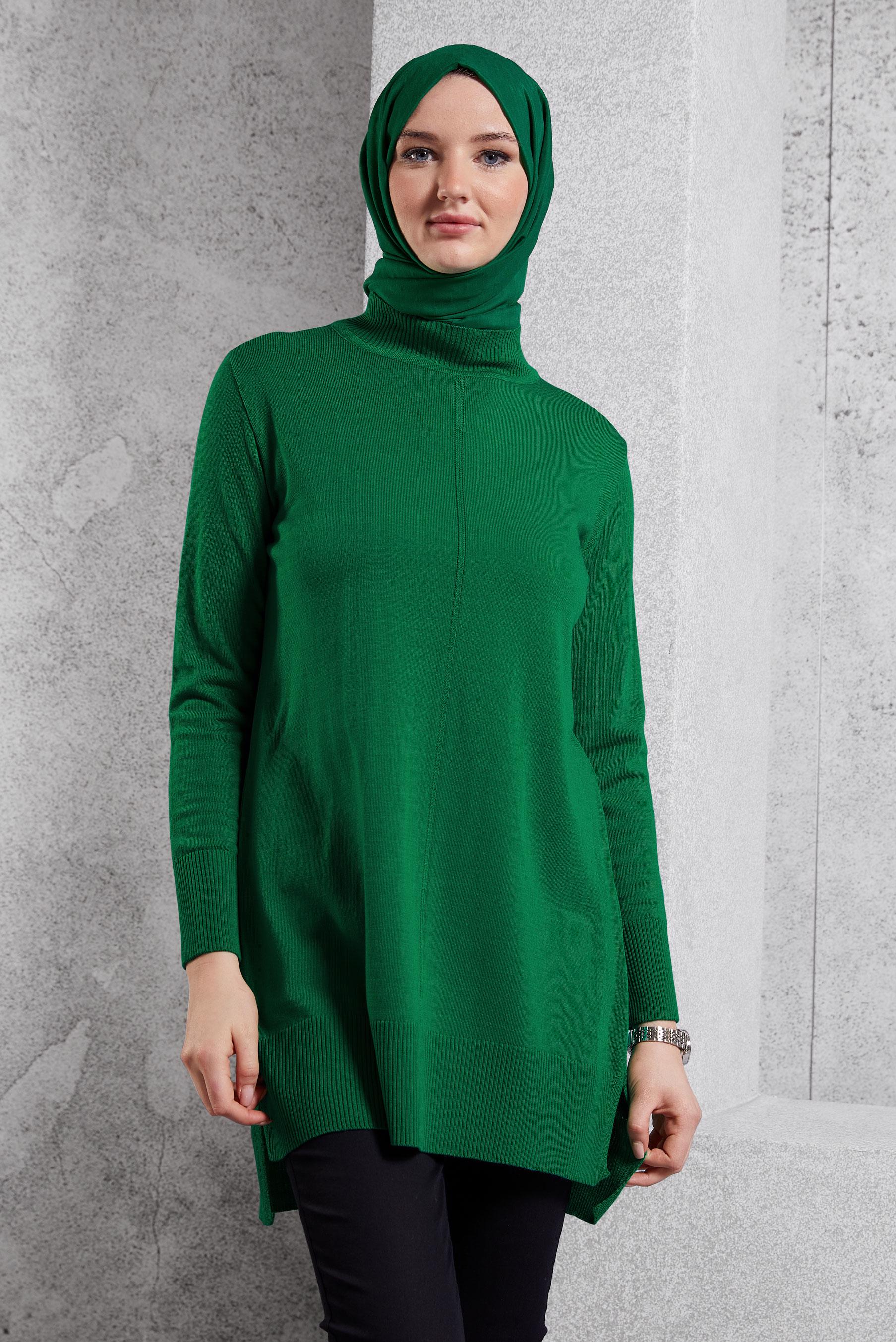 Tesettür giyim YEŞİL TRİKO TUNİK 44933