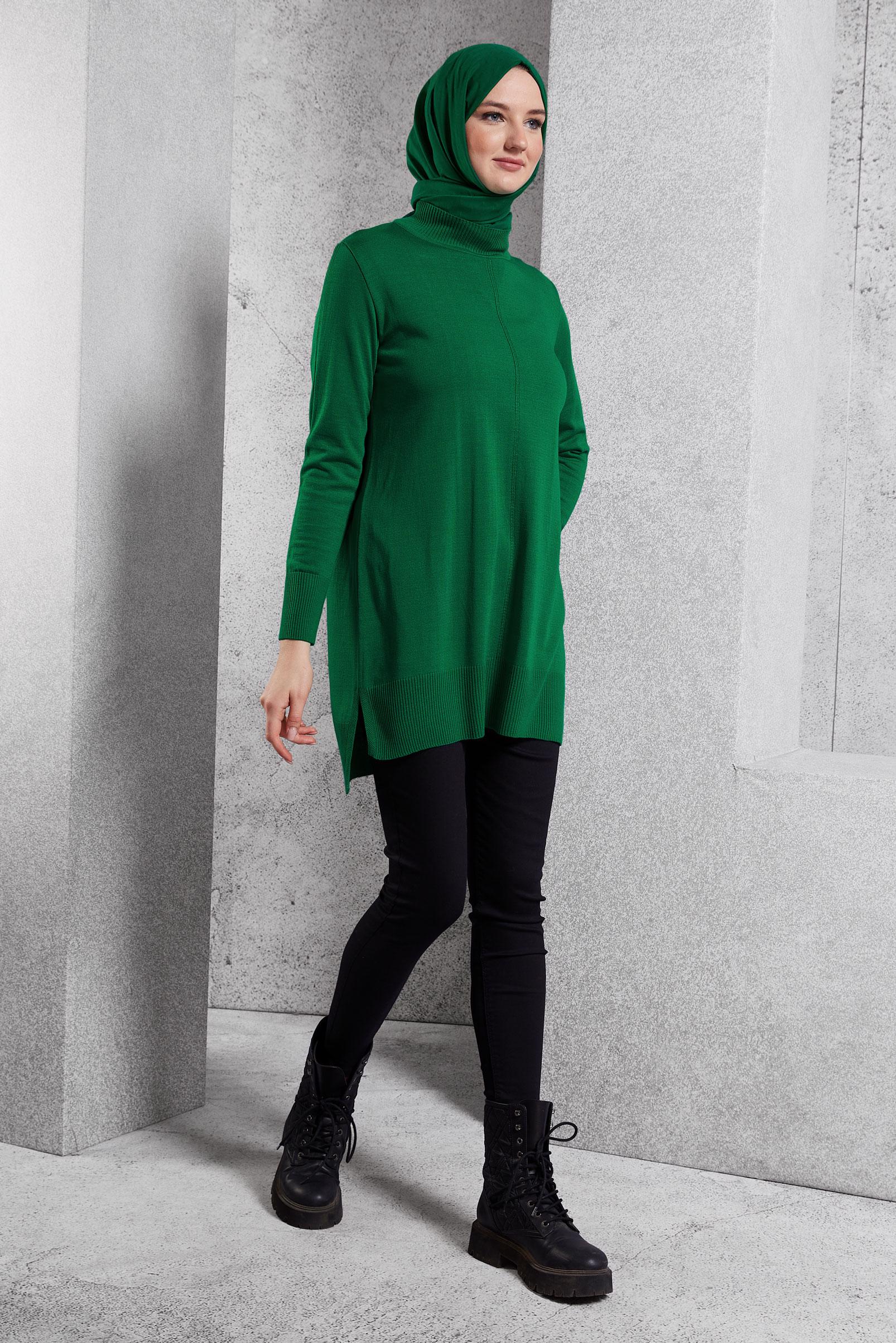 Tesettür giyim YEŞİL TRİKO TUNİK 44933