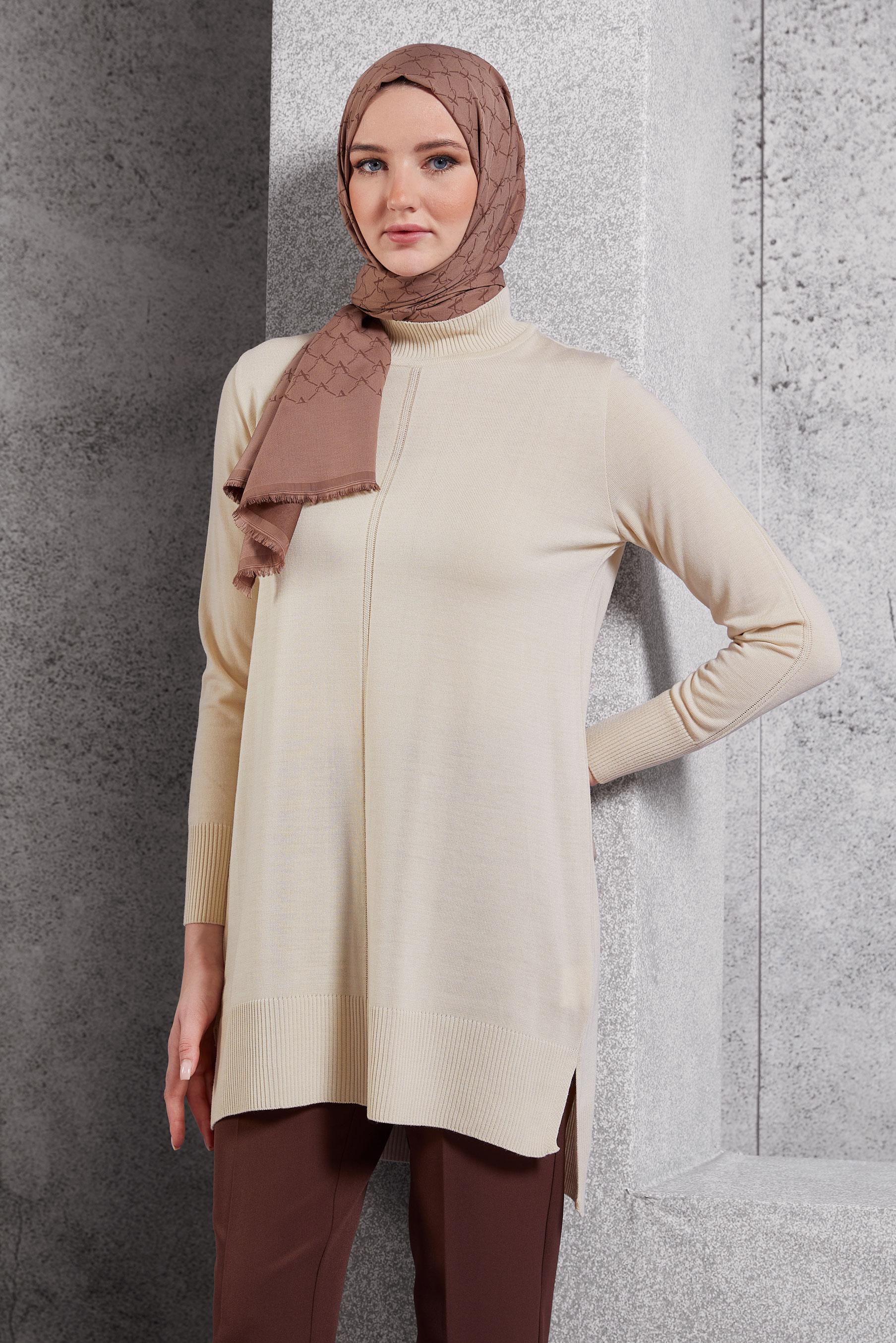 Tesettür giyim BEJ TRİKO TUNİK 44933