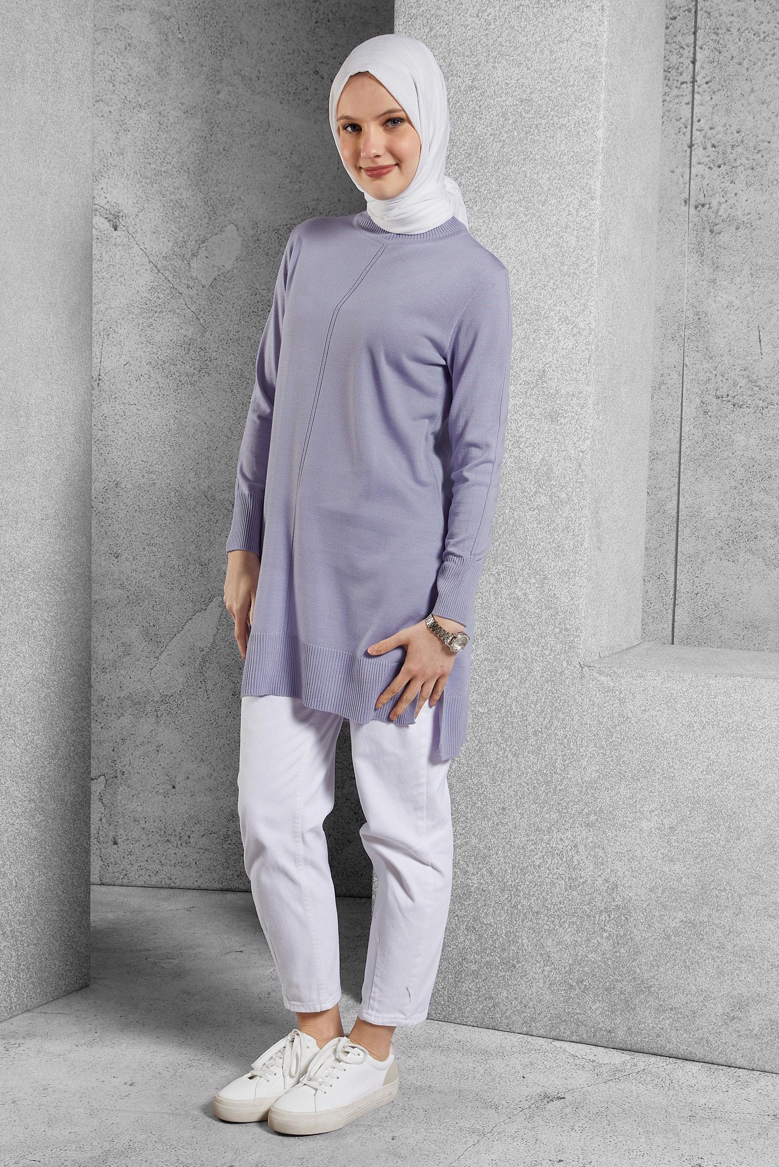 Vêtements hijab POURPRE TUNIQUE EN TRICOT 44933