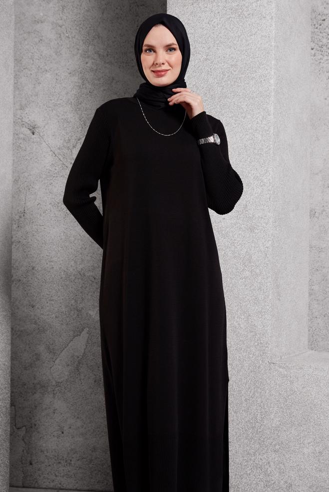 Vêtements hijab NOIR TUNIQUE LONGUE EN MAILLE 44934 - ALVİNA