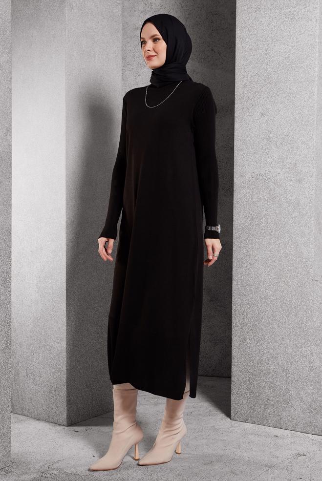 Vêtements hijab NOIR TUNIQUE LONGUE EN MAILLE 44934 - ALVİNA