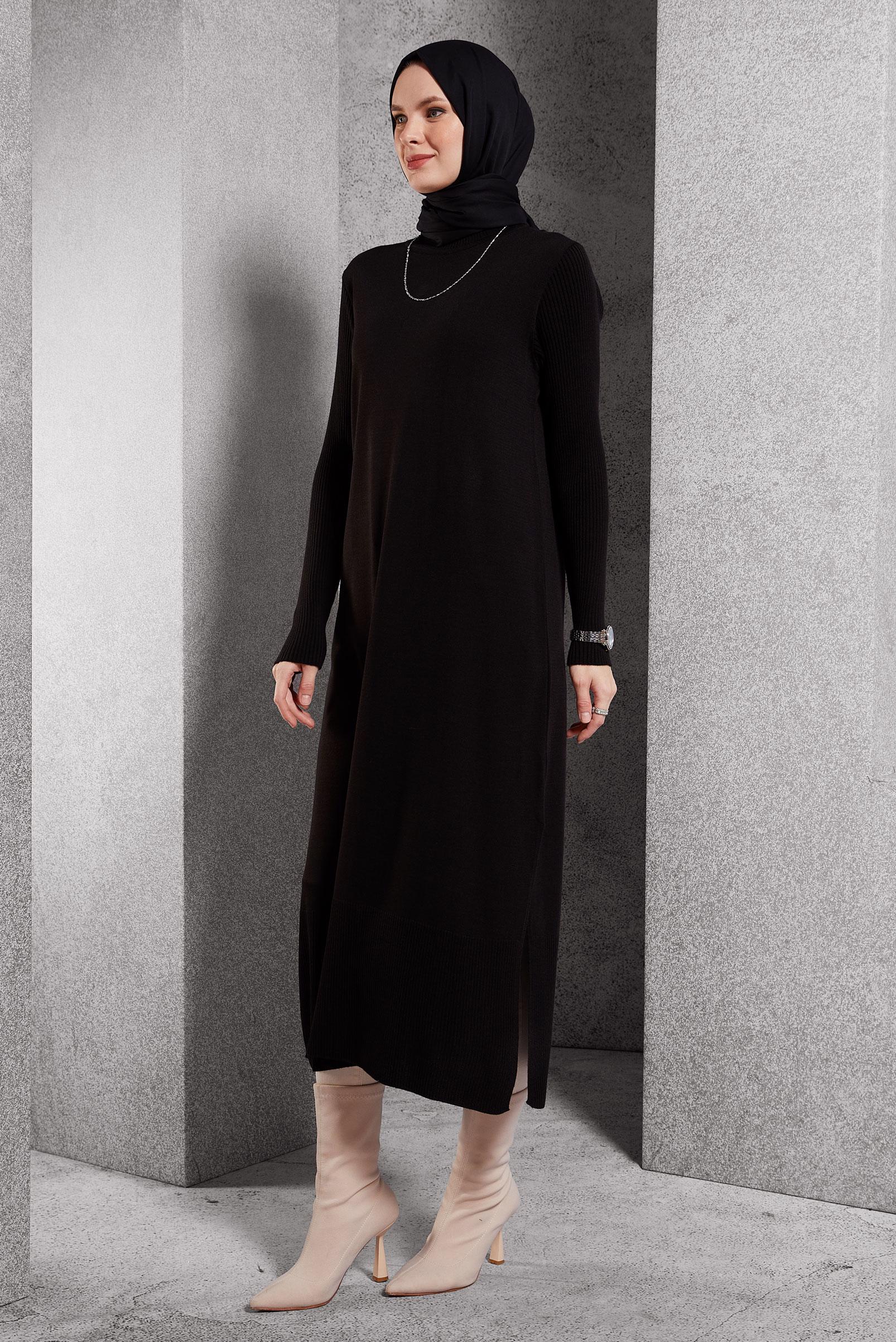 Vêtements hijab NOIR TUNIQUE LONGUE EN MAILLE 44934